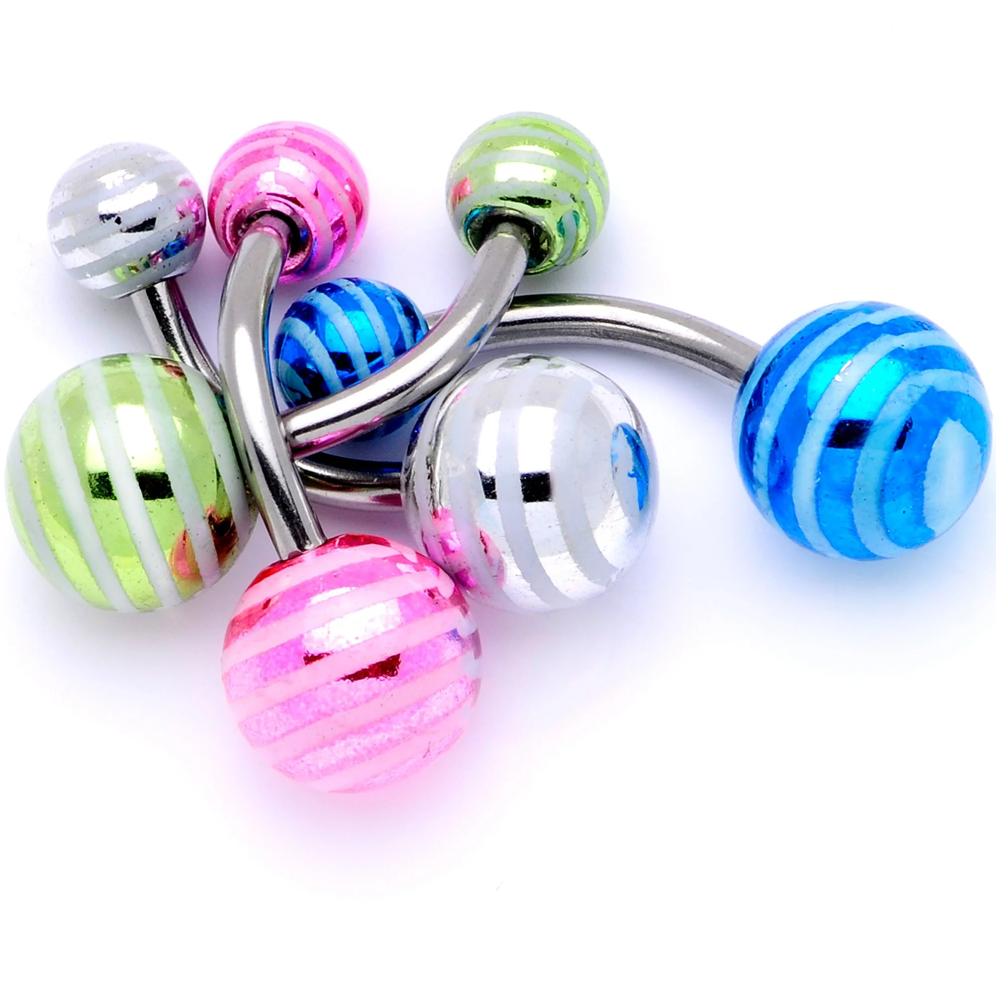 Pastel Stripes Party Pack Belly Ring Set of 4 - Image 3