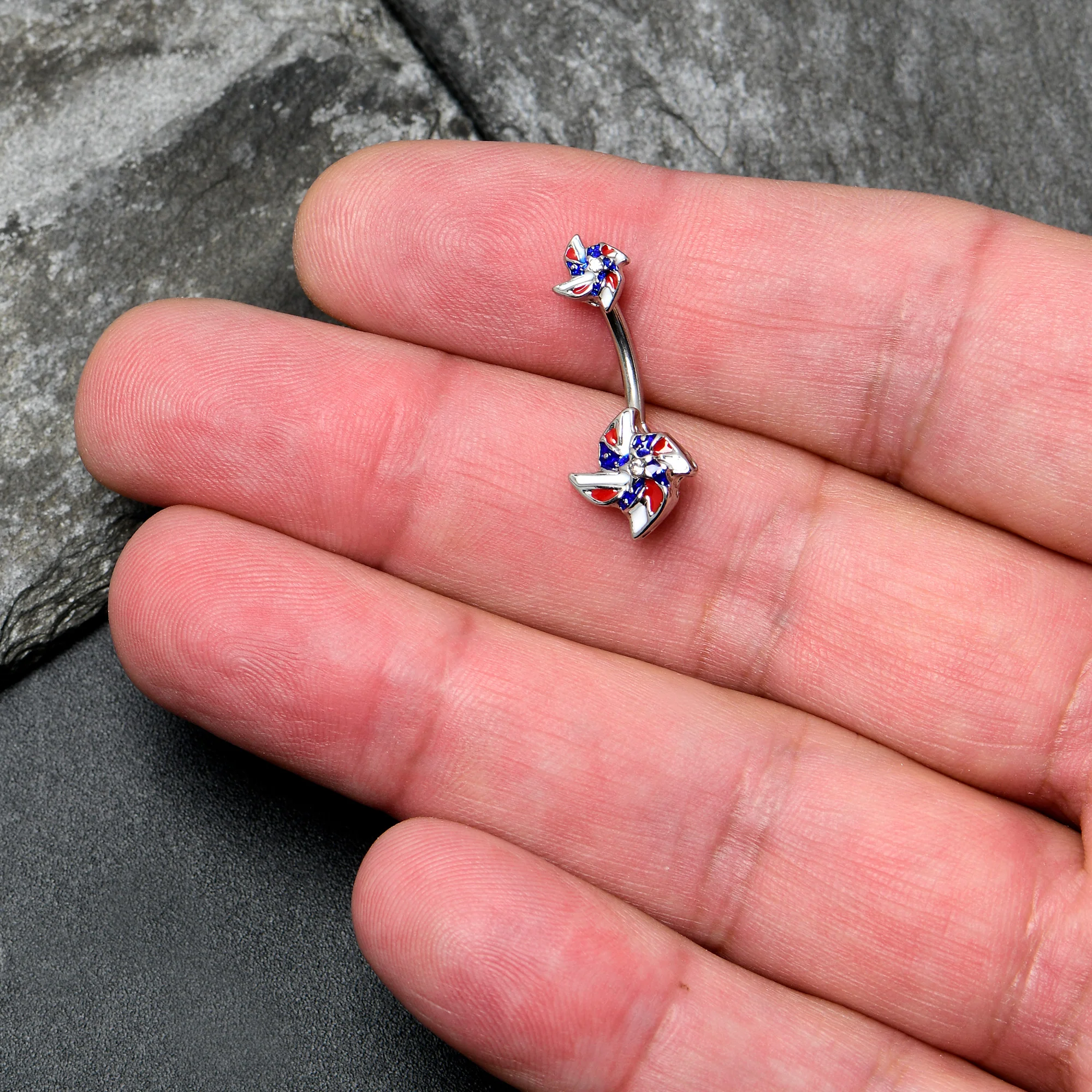 Patriotic Pinwheel Double Mount Belly Ring - Image 2