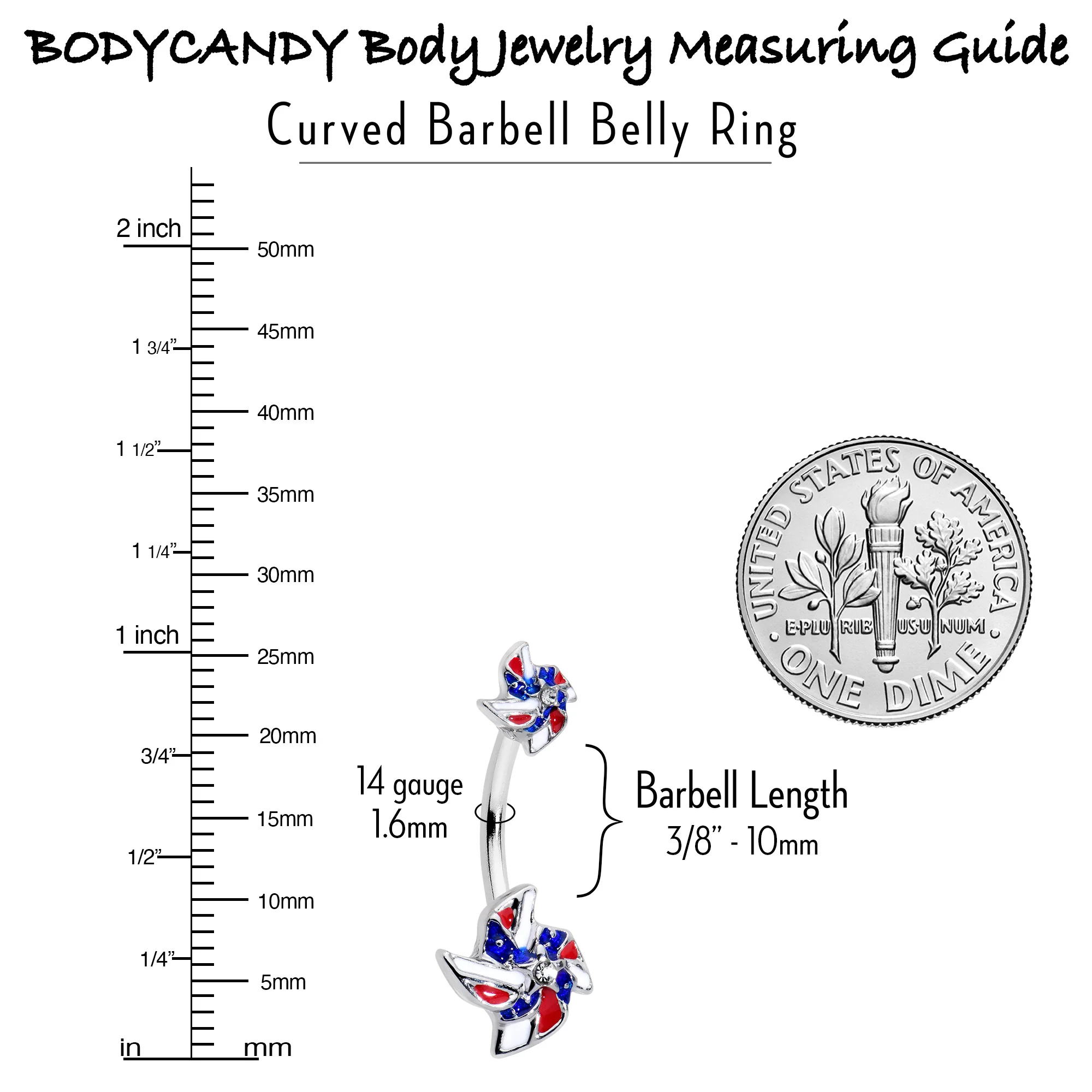 Patriotic Pinwheel Double Mount Belly Ring - Image 3