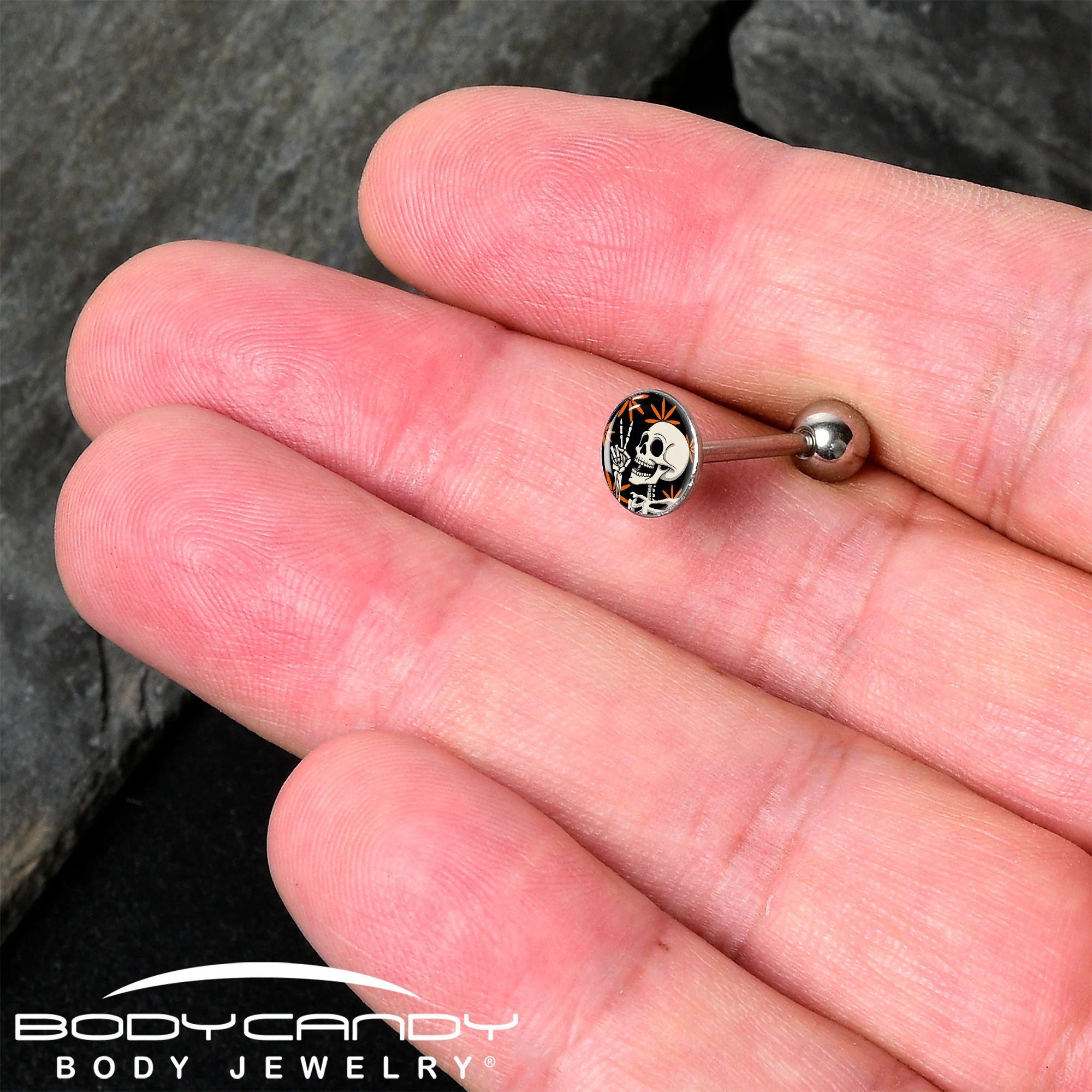 Peace Sign Skeleton Barbell Tongue Ring by Onyx O - Image 2