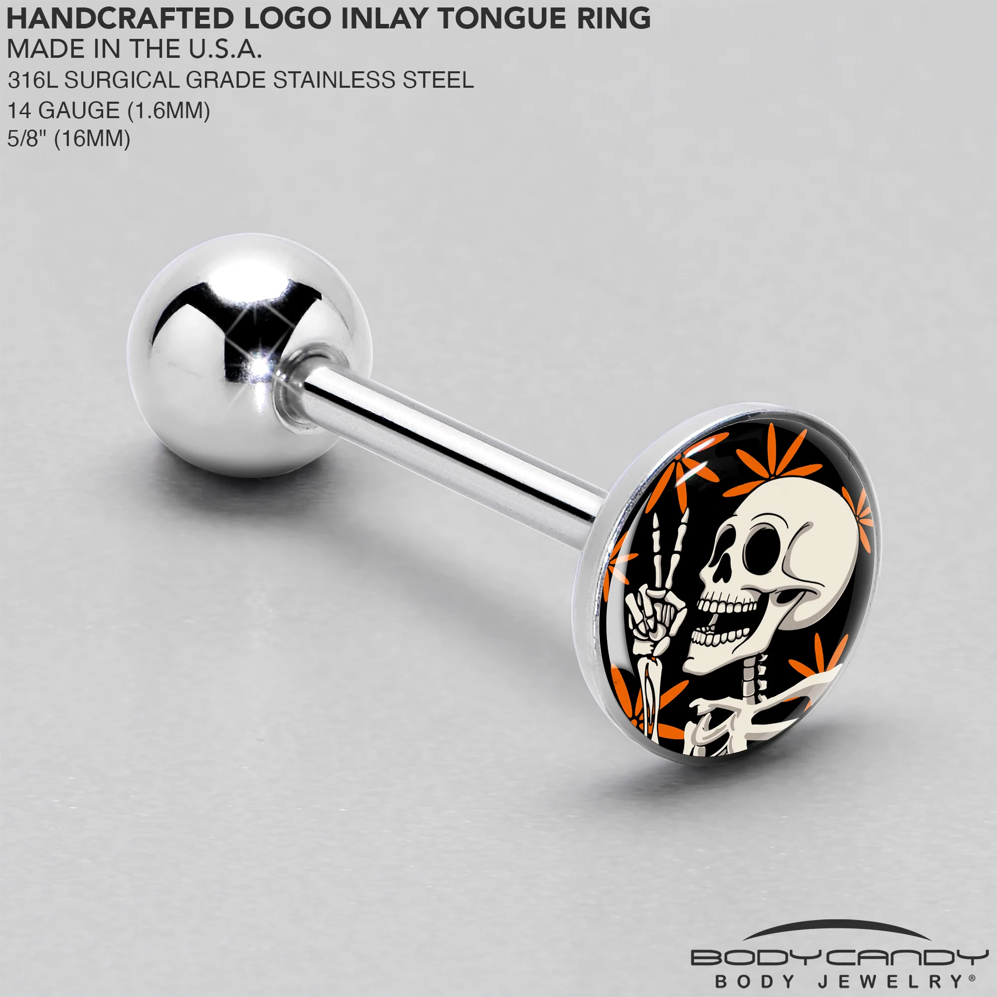 Peace Sign Skeleton Barbell Tongue Ring by Onyx O - Image 4