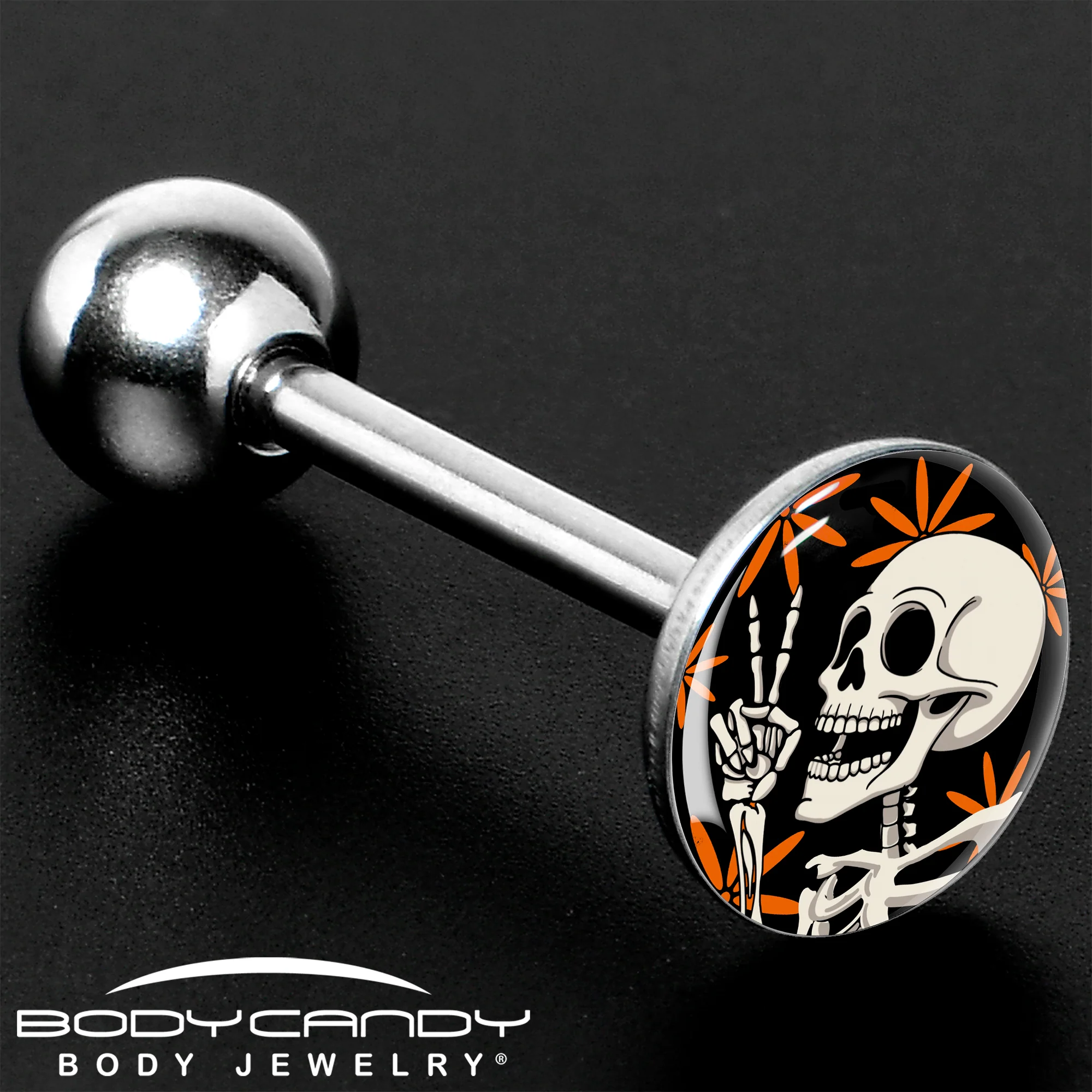 Peace Sign Skeleton Barbell Tongue Ring by Onyx O - Image 8