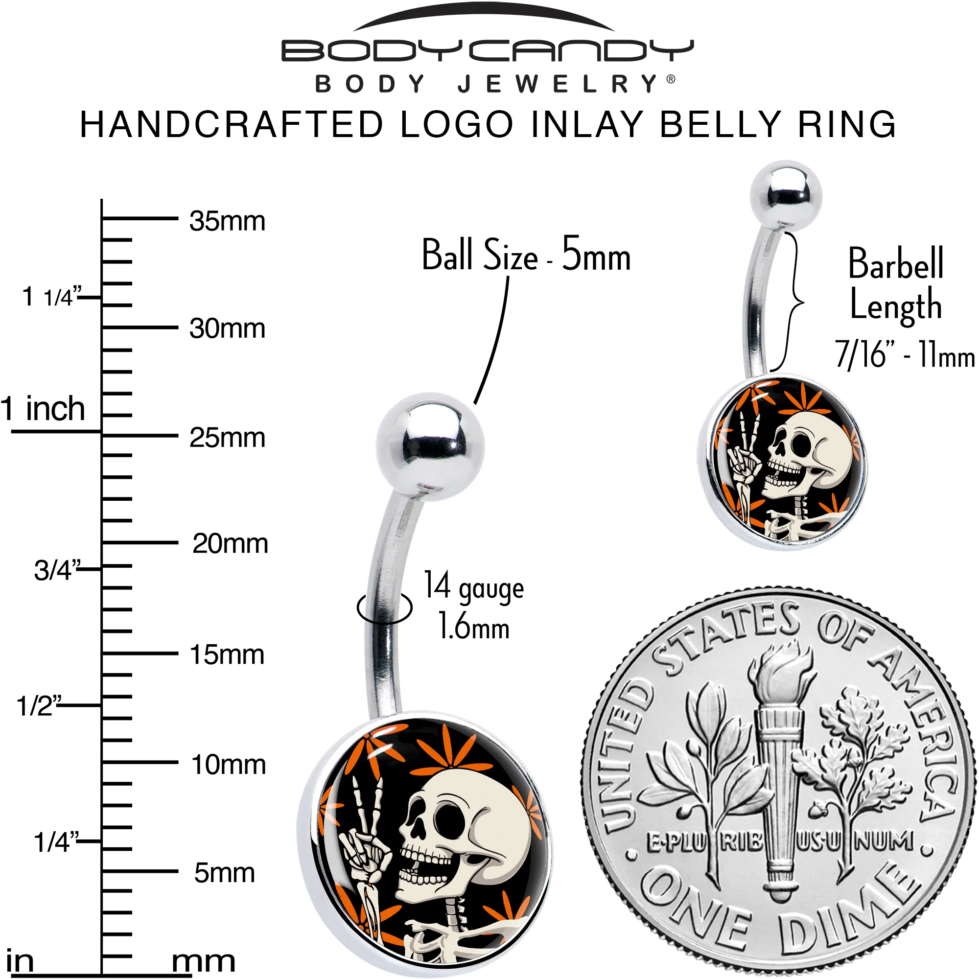 Peace Sign Skeleton Belly Ring by Onyx O - Image 6