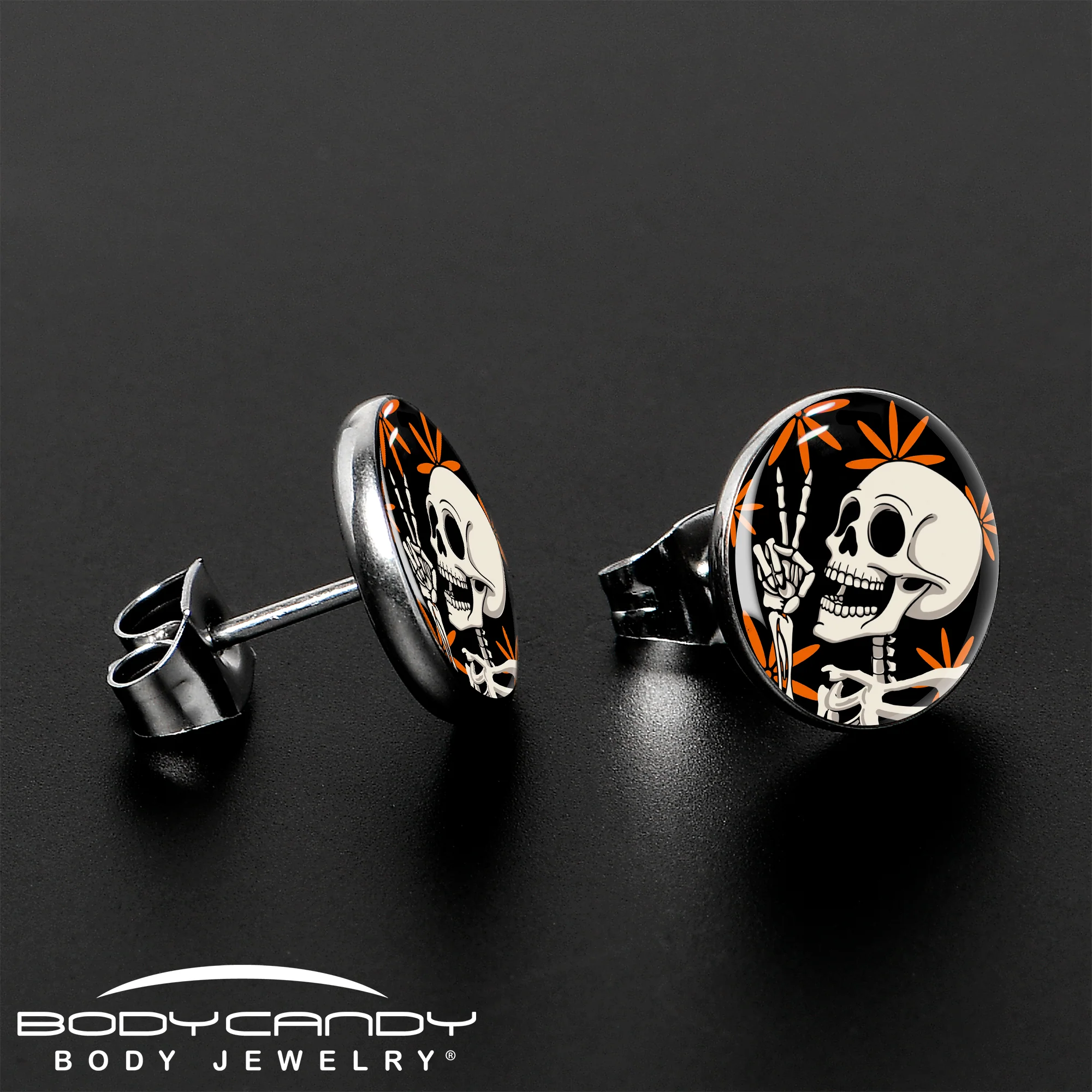Peace Sign Skeleton Stud Earrings by Onyx O - Image 3