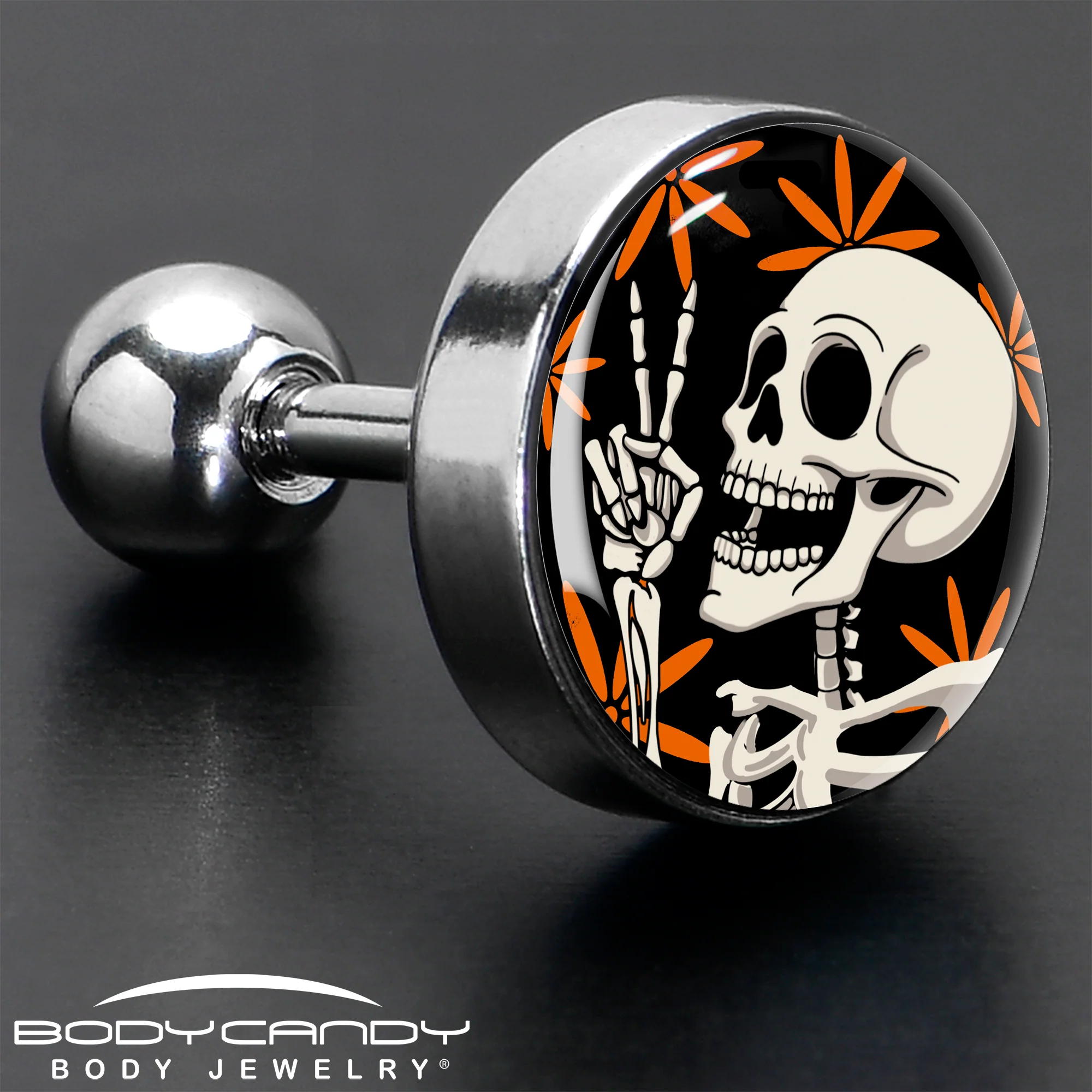 16G 1/4 Peace Sign Skeleton Tragus Cartilage Earring by Onyx O - Image 7