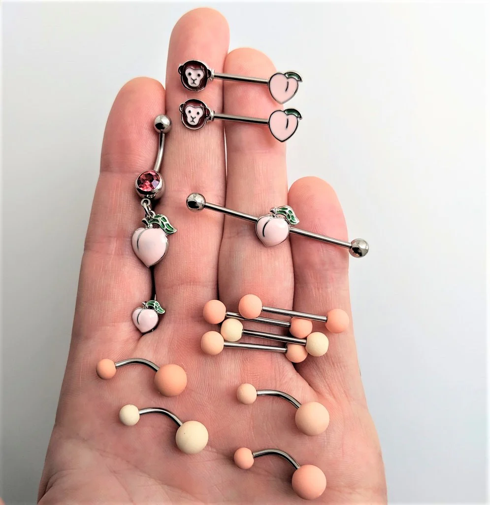 Peaches and Cream Matte Barbell Tongue Ring Set of 4 - Image 2