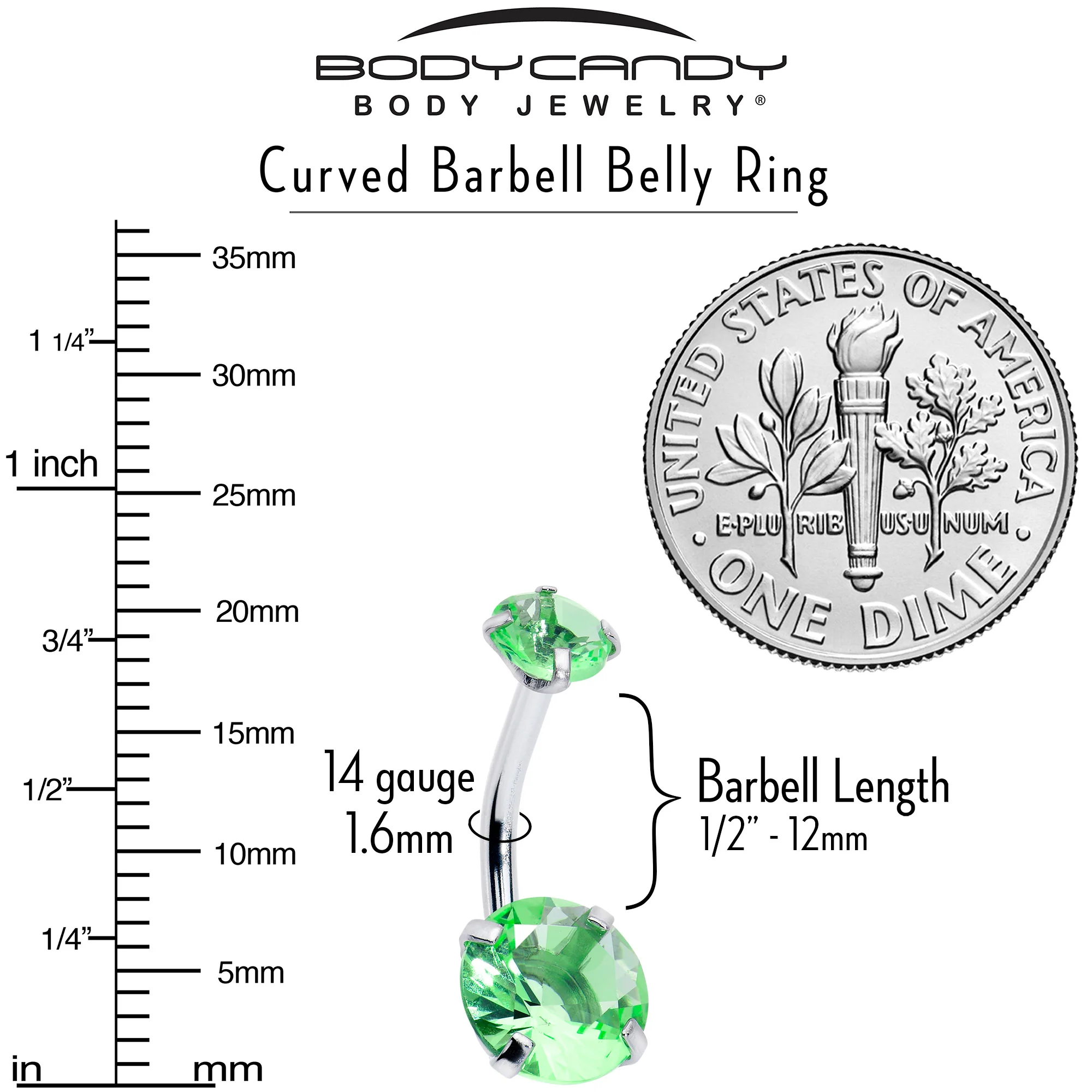 Peridot Green Gem August Birthstone Double Mount Belly Ring - Image 3