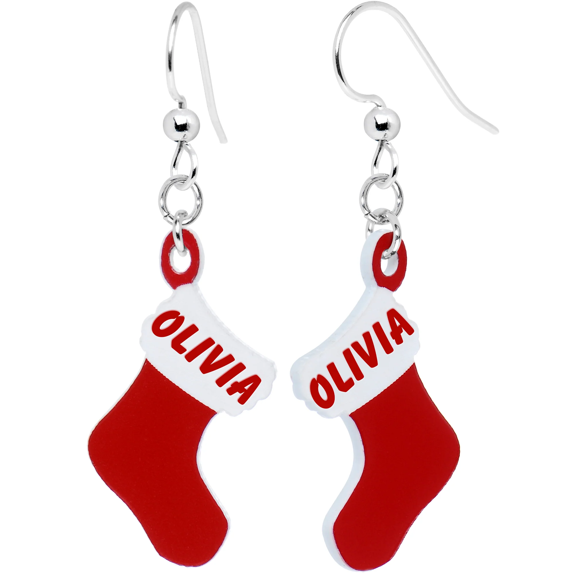 Custom Holiday Christmas Stocking Personalized Name Fishhook Earrings - Image 3