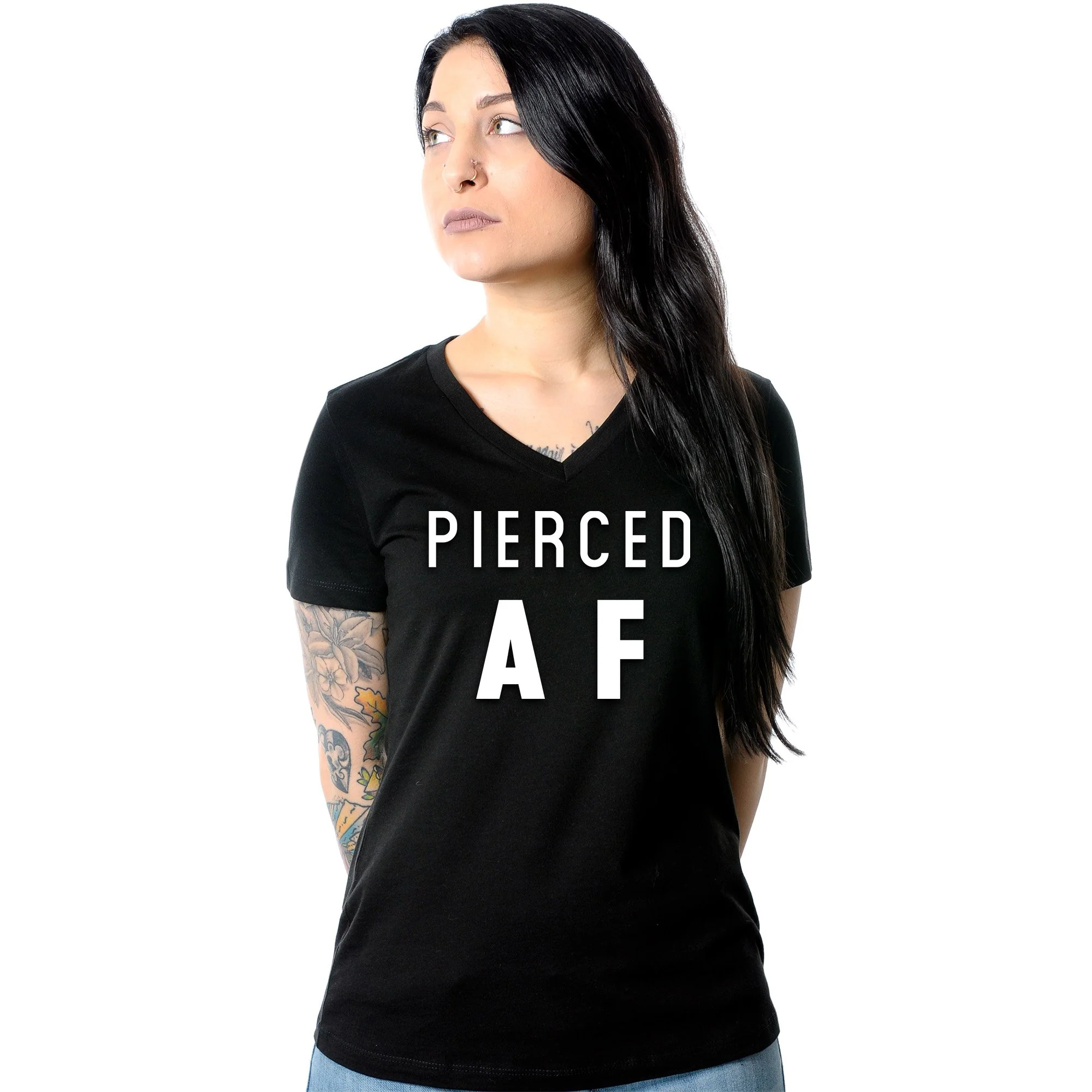 Pierced AF Black Tapered V-Neck Tee Shirt
