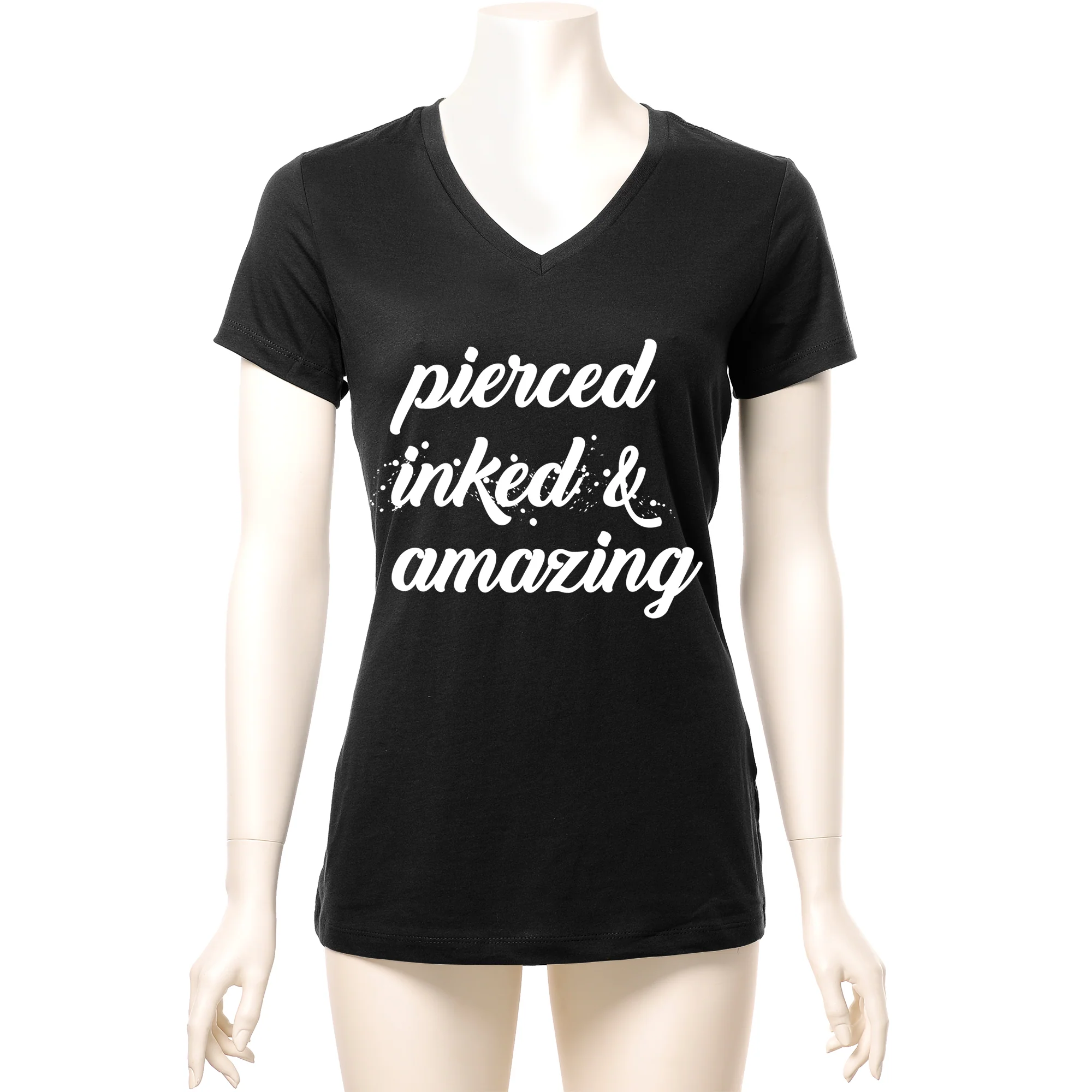 Pierced Inked & Amazing Black Tapered V-Neck Tee Shirt - Image 3