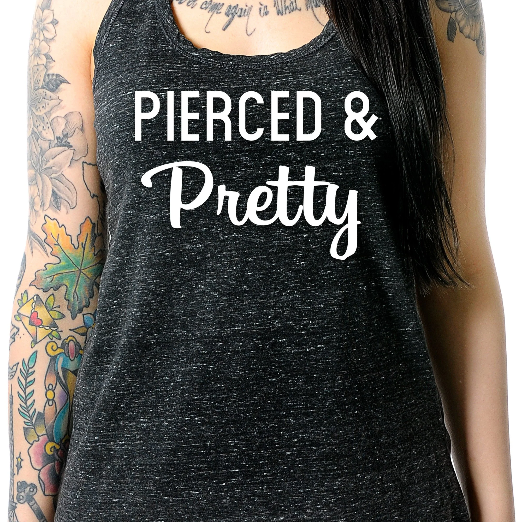 Pierced & Pretty Black Gray Cosmic Twist Back Tank Top - Image 2
