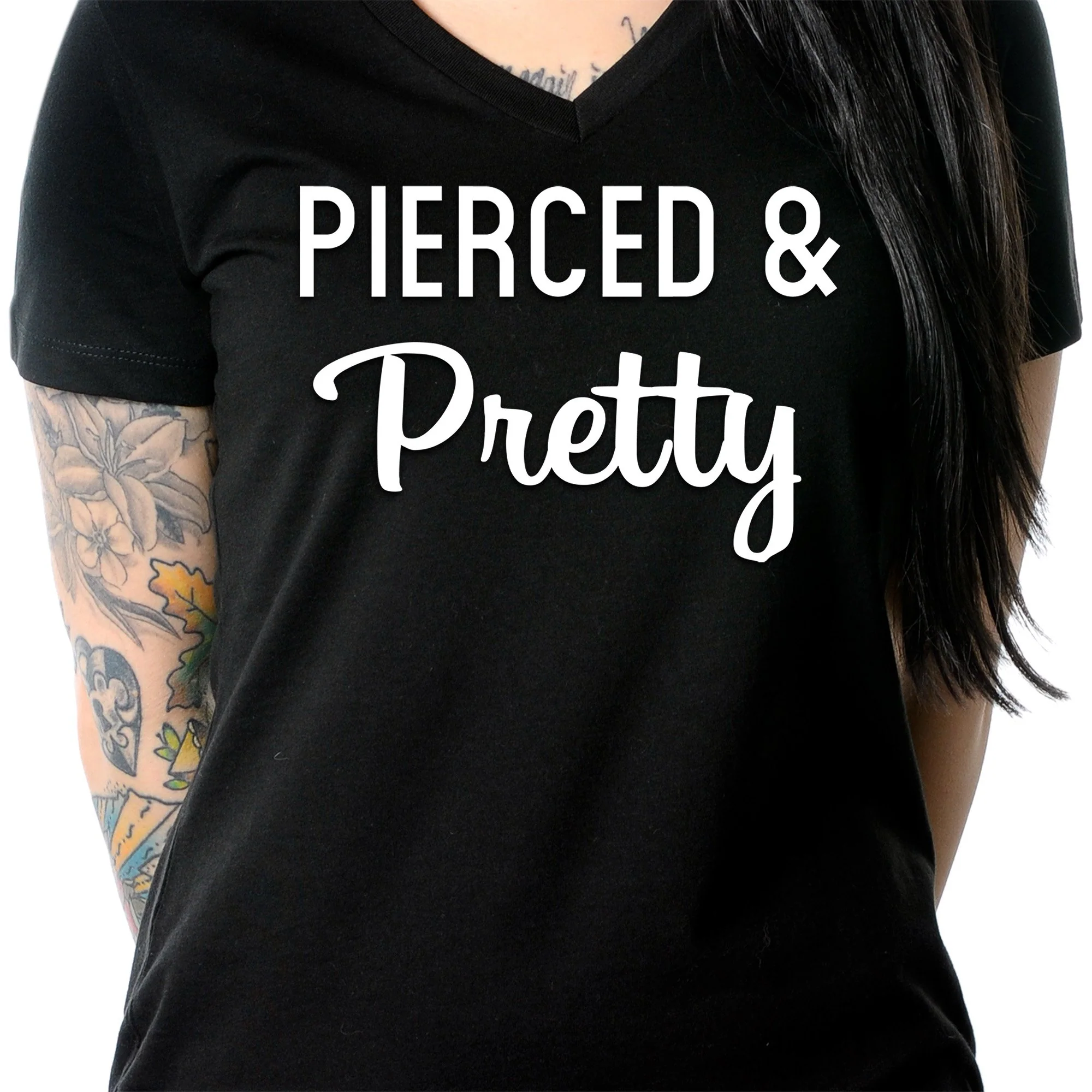 Pierced & Pretty Black Tapered V-Neck Tee Shirt - Image 3