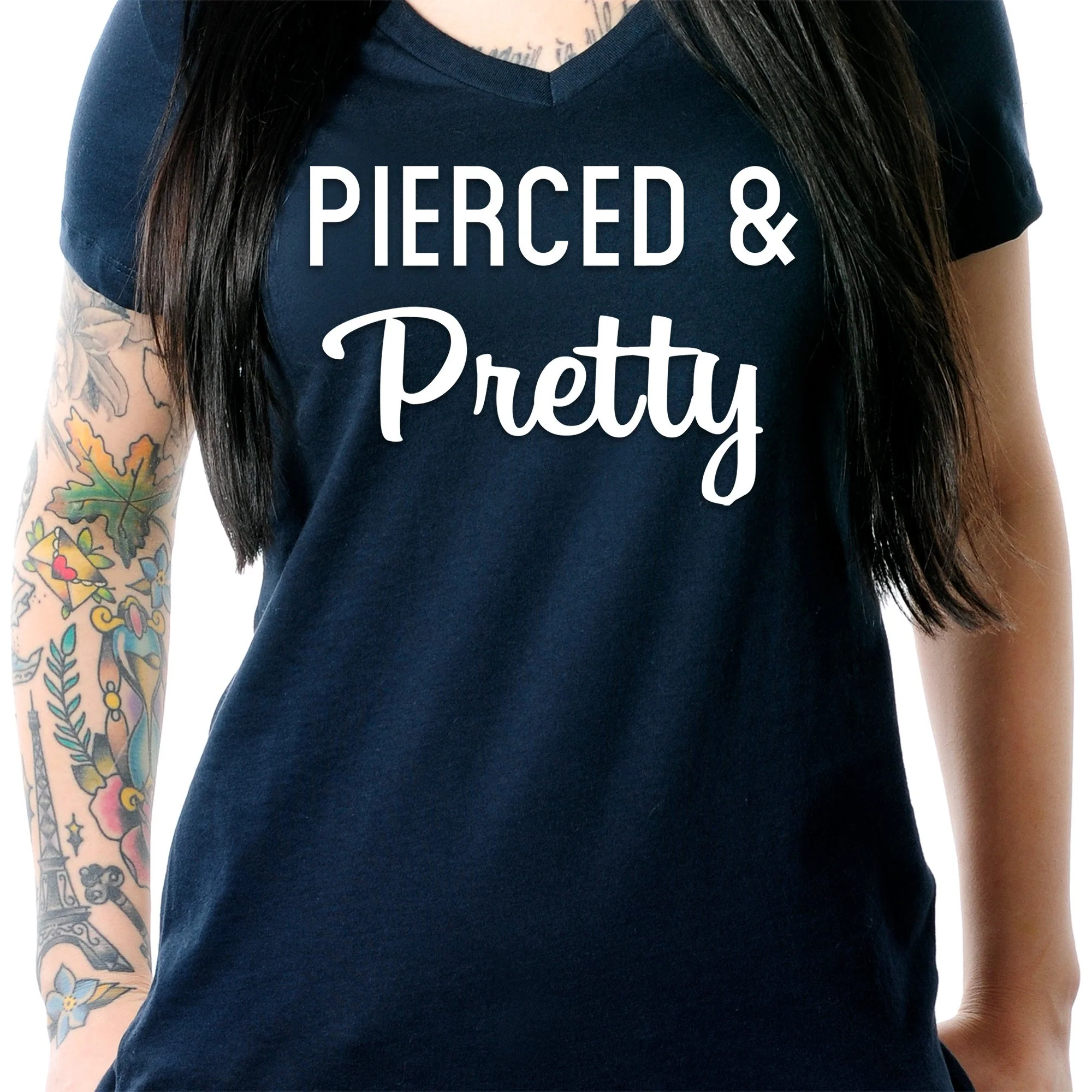 Pierced & Pretty Black Tapered V-Neck Tee Shirt - Image 4