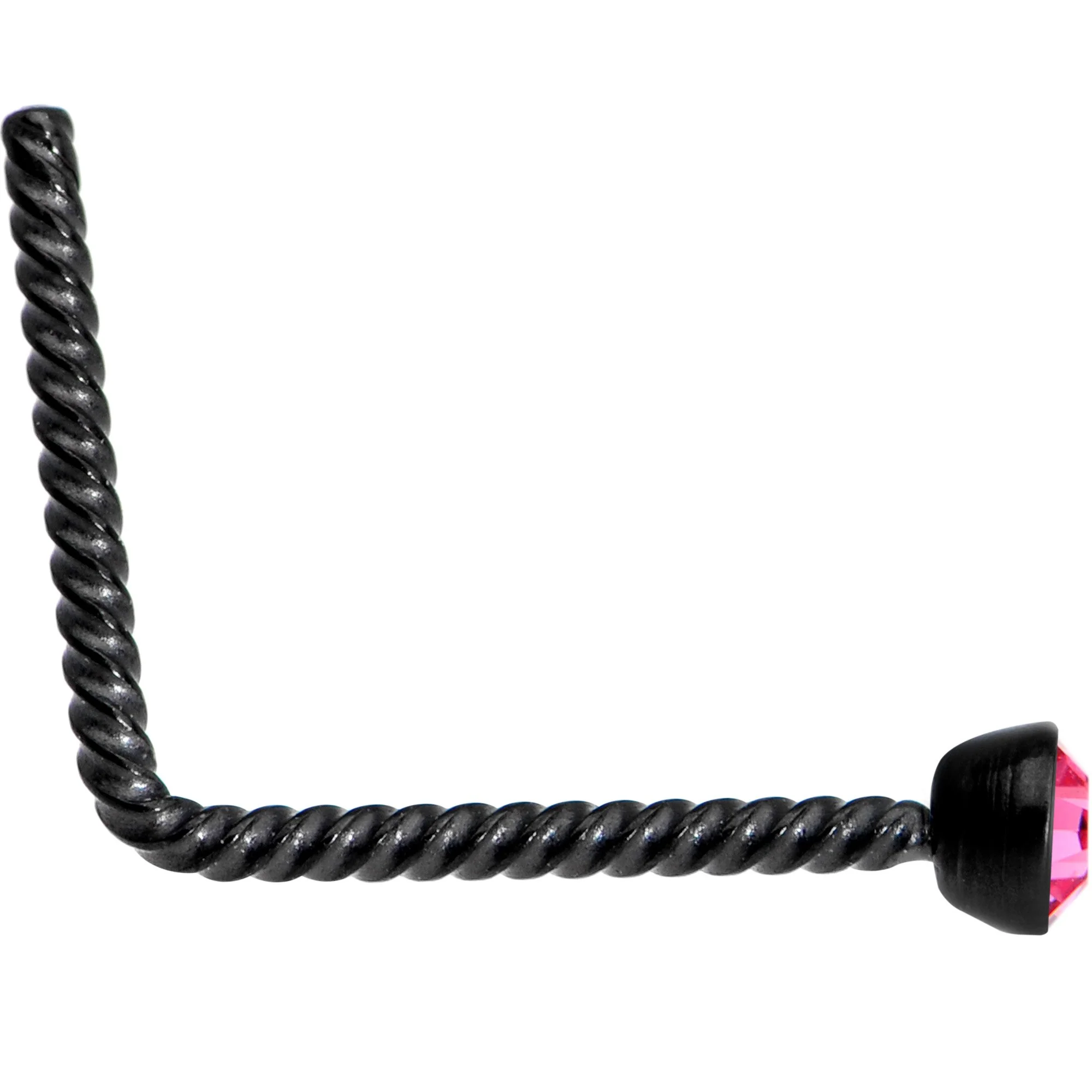 Pink 2mm Gem Inlay Black So Twisted L Shaped Nose Ring - Image 2
