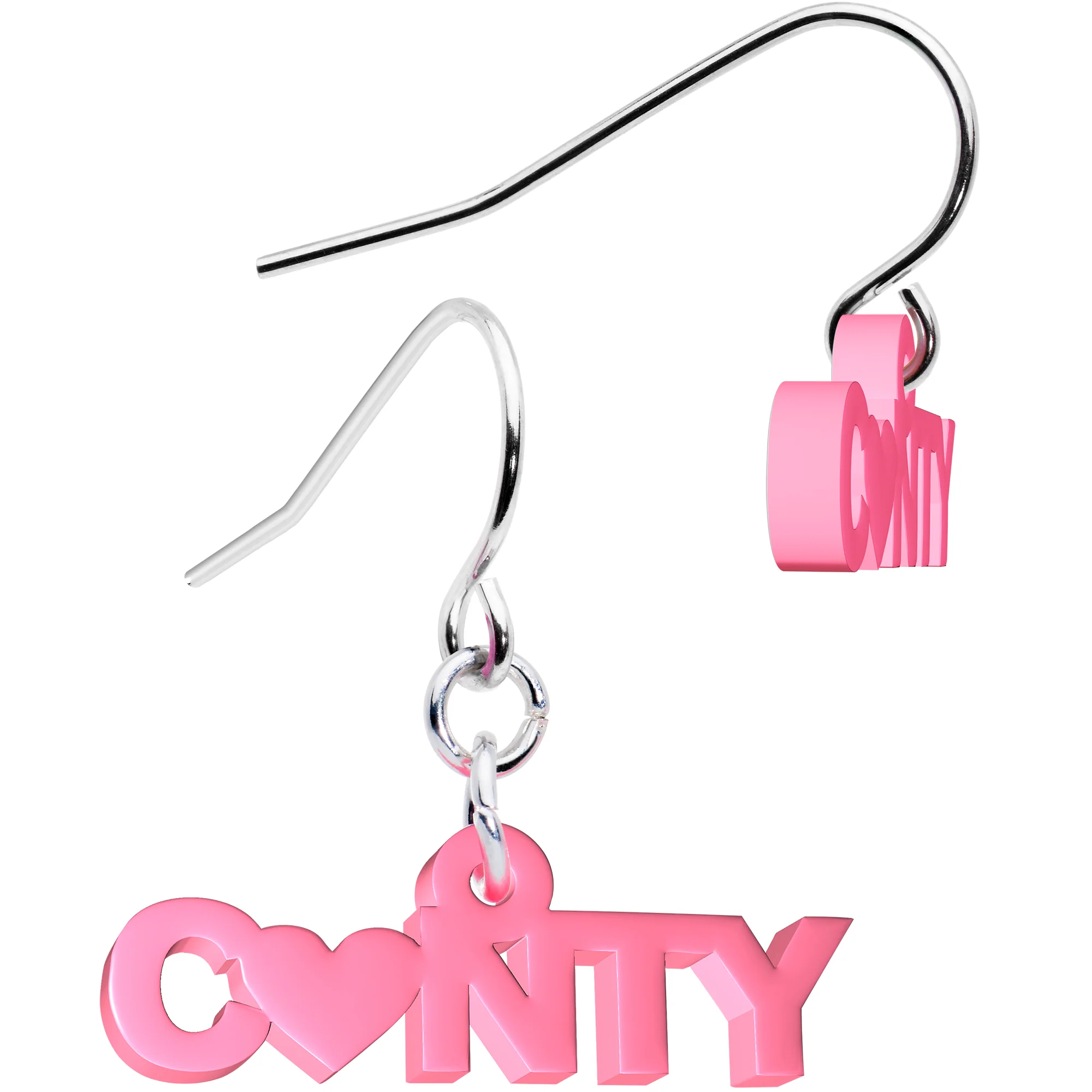 Pink Acrylic Cunty Heart Dangle Earrings - Image 2
