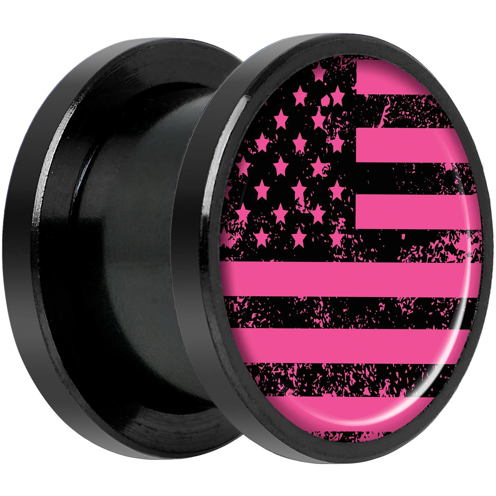 Pink American Flag Black Anodized Screw Fit Plug Set 1/2 - Image 2
