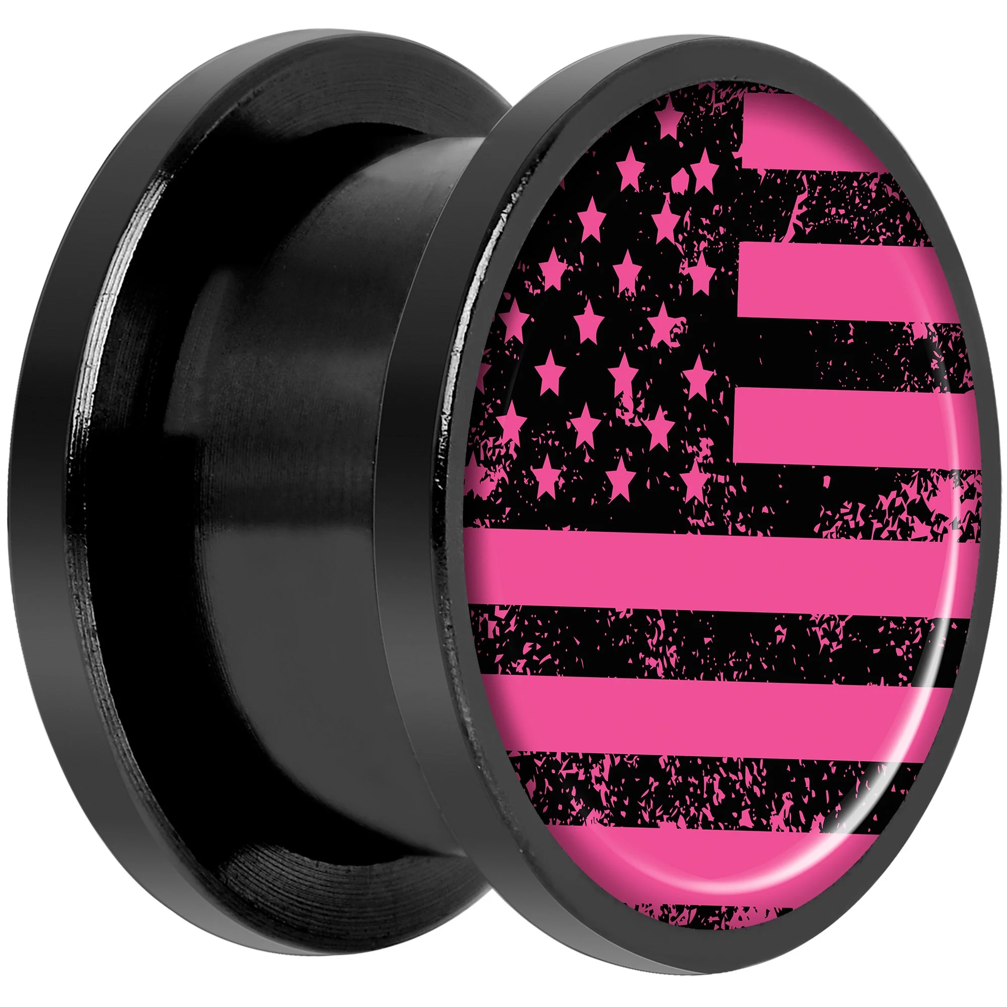 Pink American Flag Black Anodized Screw Fit Plug Set 9/16 - Image 2