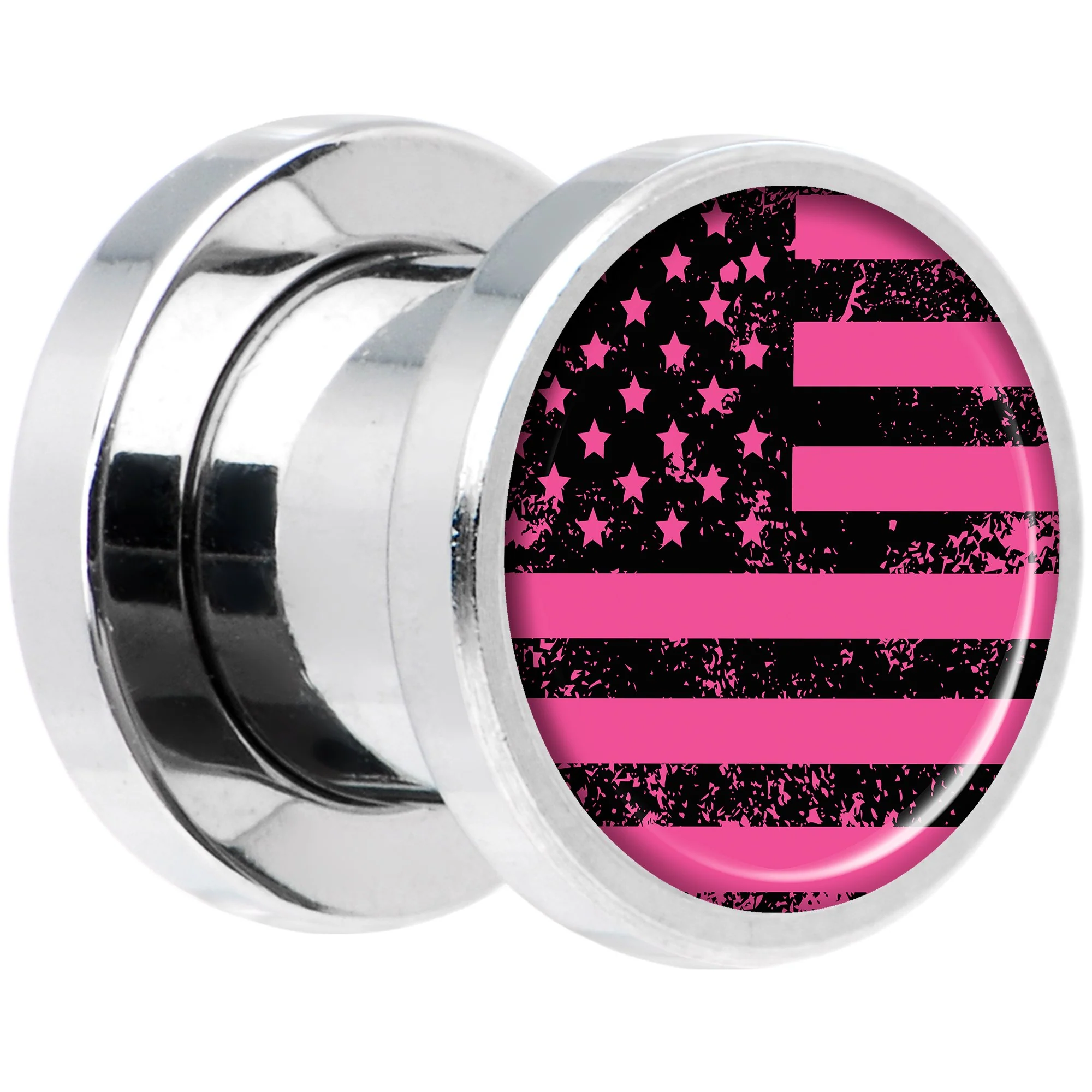 Pink American Flag Steel Screw Fit Plug Set 0G - Image 2