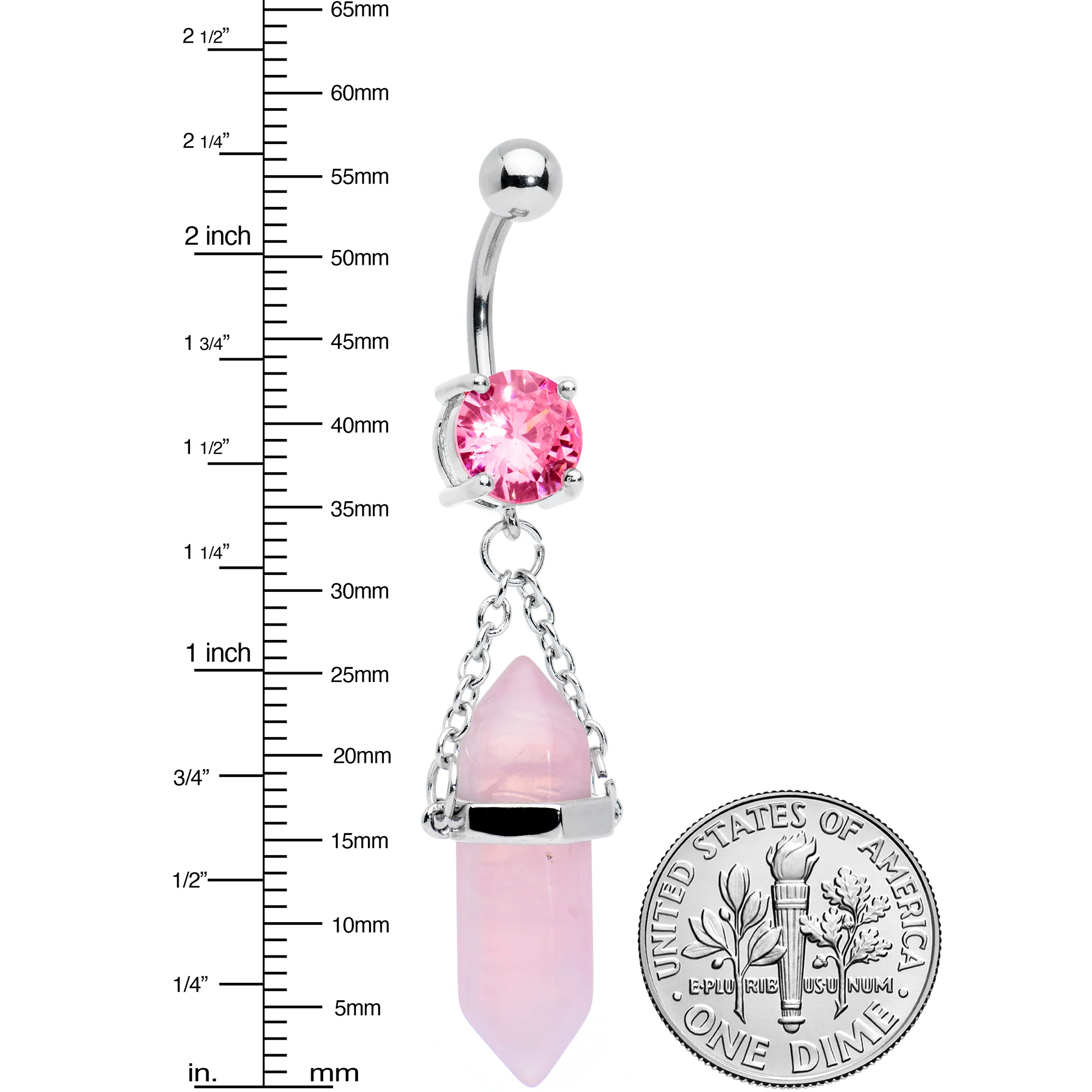 Pink Beryl Stone Stone Hippie Dangle Belly Ring - Image 2