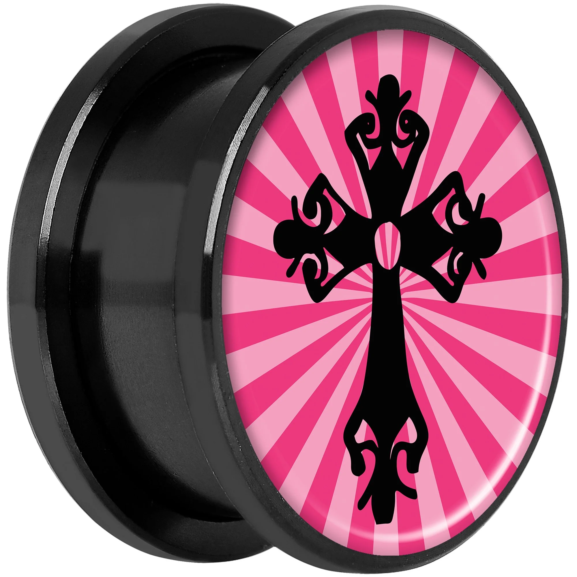 Pink Black Radiant Cross Black Anodized Screw Fit Plug Set 18mm - Image 2