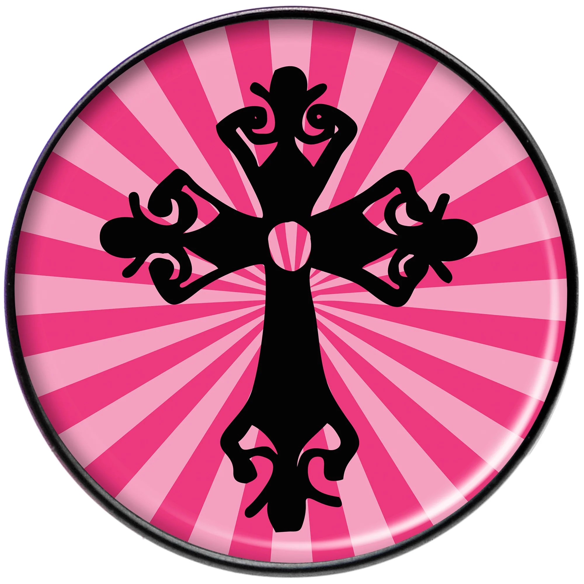 Pink Black Radiant Cross Black Barbell Tongue Ring - Image 2
