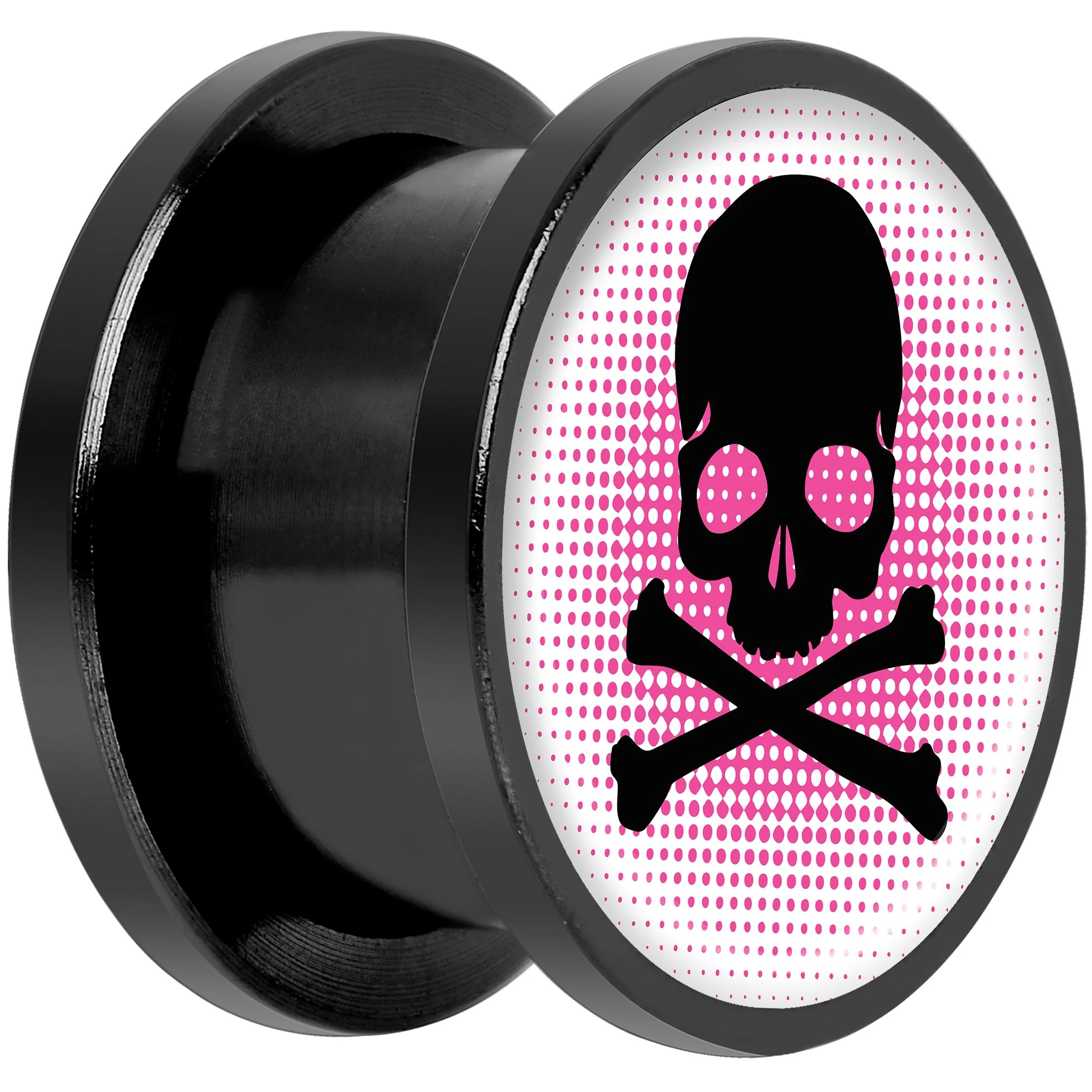 Pink Black Skull Black Anodized Screw Fit Plug Set 9/16 - Image 2