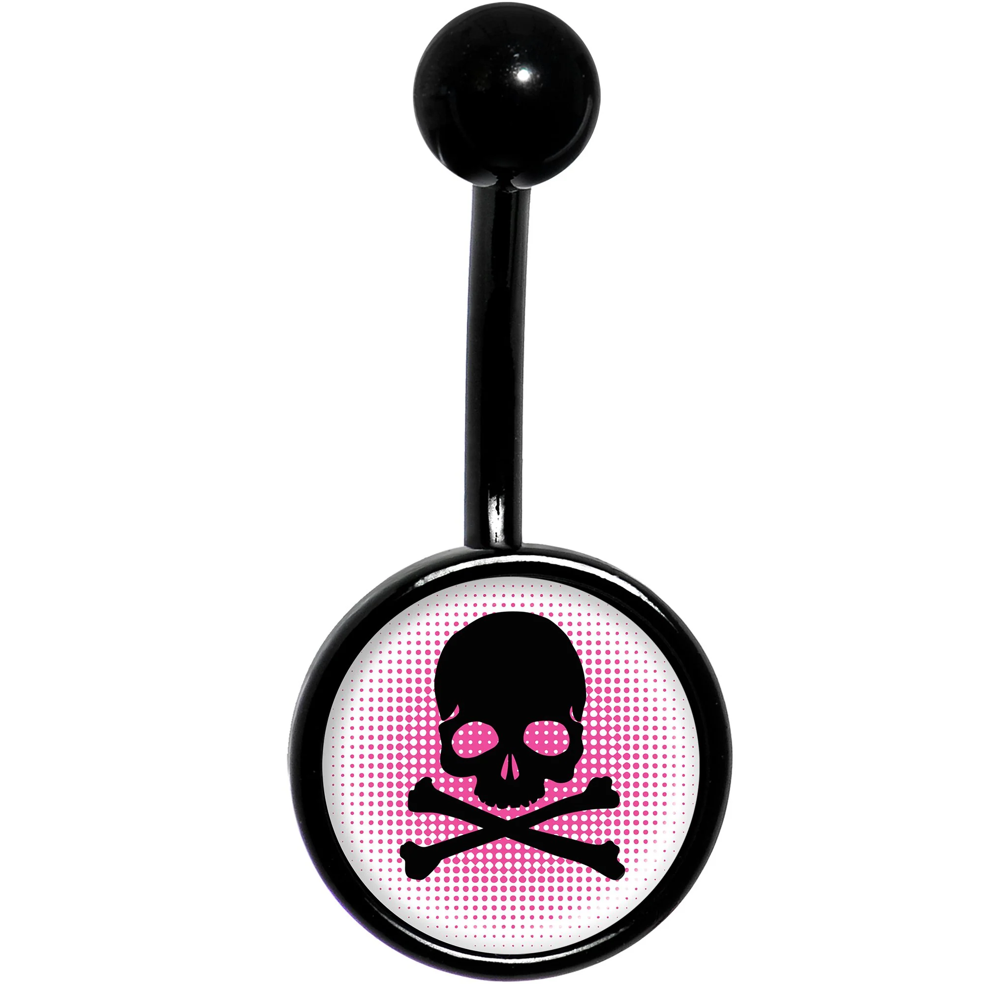 Pink Black Skull Black Belly Ring - Image 2
