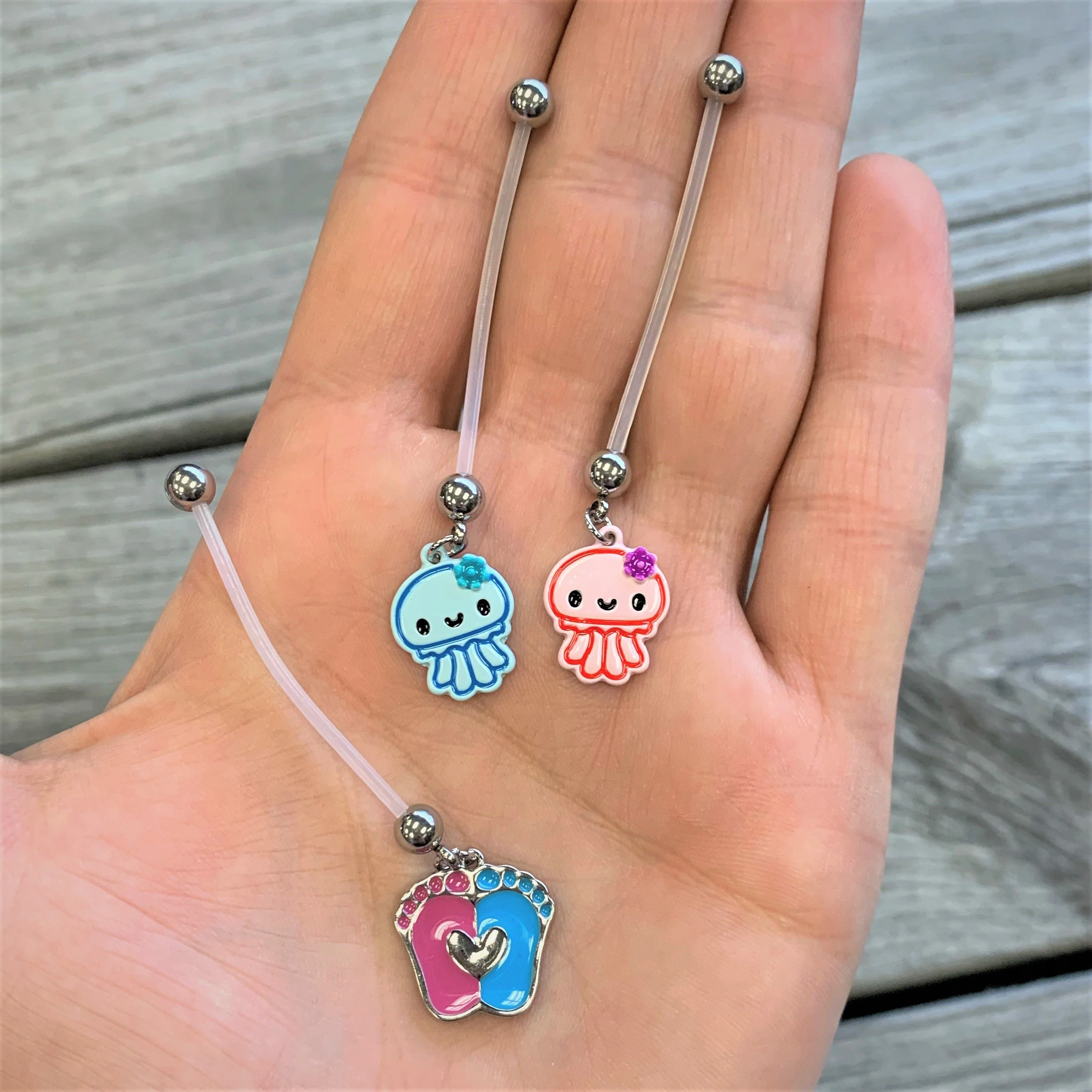 Pink Blue Baby Feet Dangle Pregnancy Belly Ring - Image 2