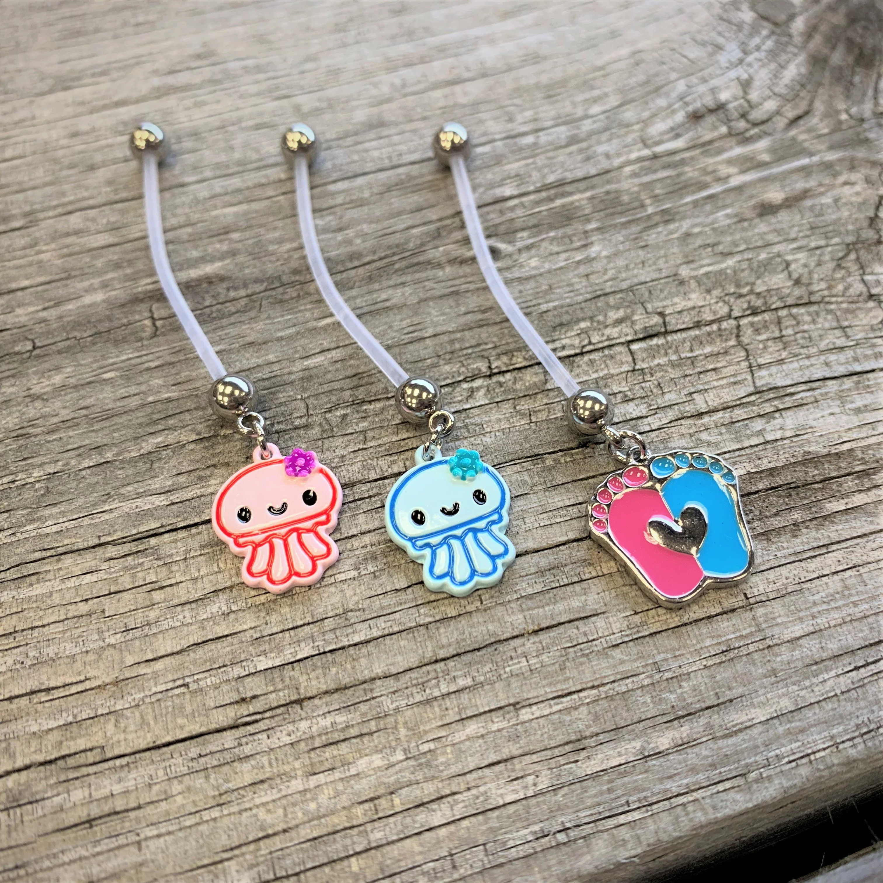Pink Blue Baby Feet Dangle Pregnancy Belly Ring - Image 3