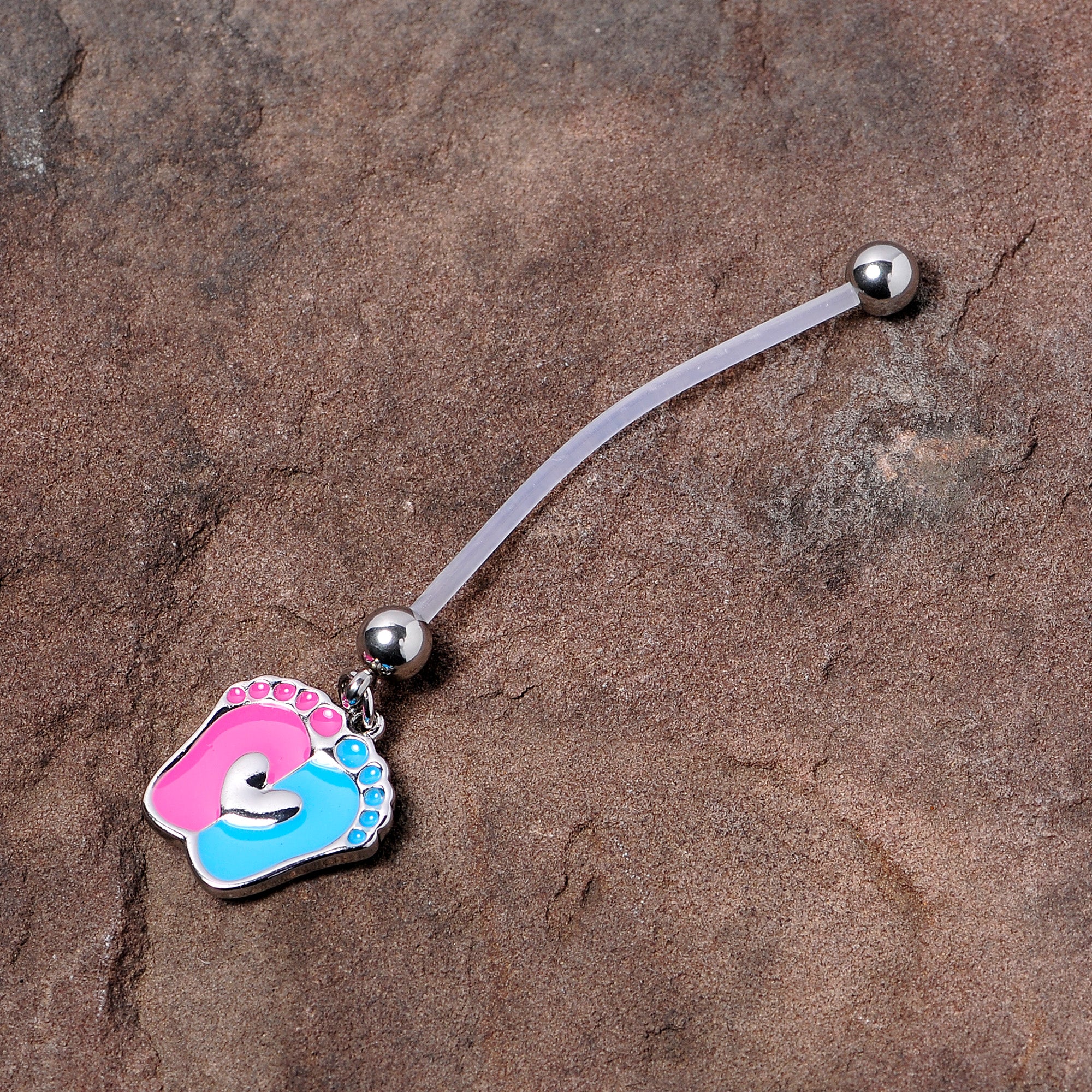 Pink Blue Baby Feet Dangle Pregnancy Belly Ring - Image 4