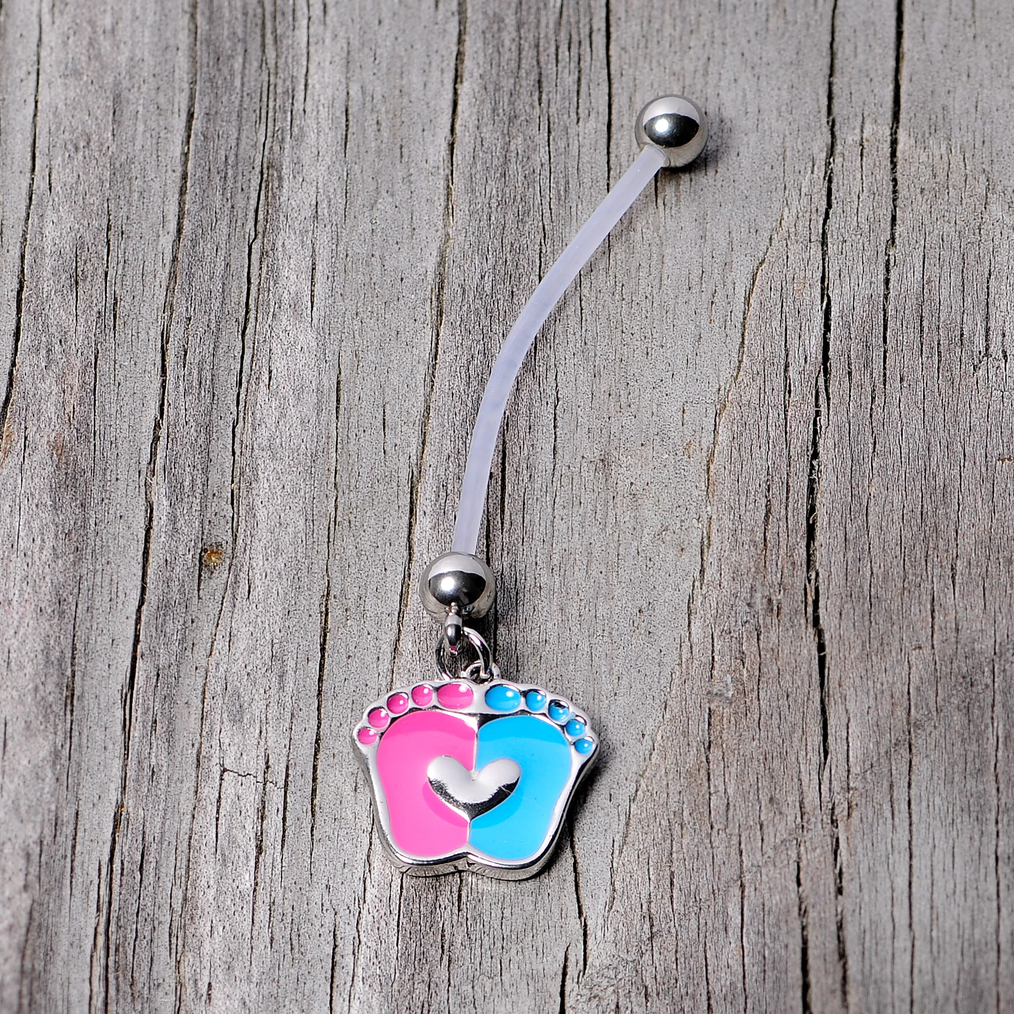 Pink Blue Baby Feet Dangle Pregnancy Belly Ring - Image 5