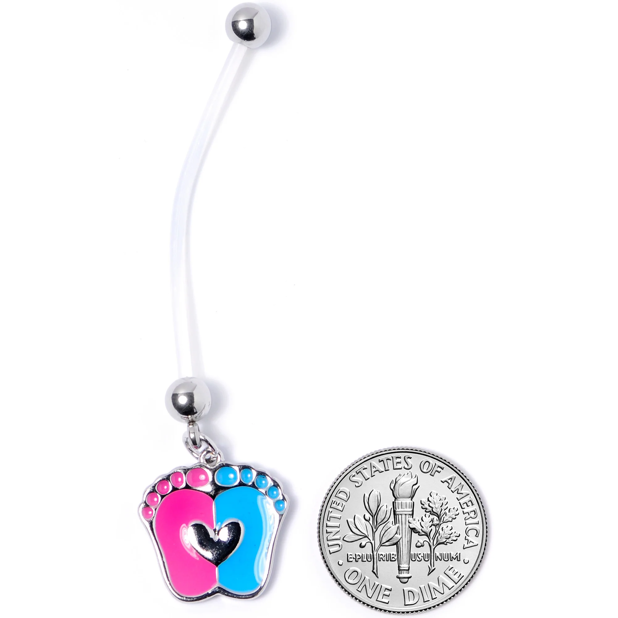 Pink Blue Baby Feet Dangle Pregnancy Belly Ring - Image 7