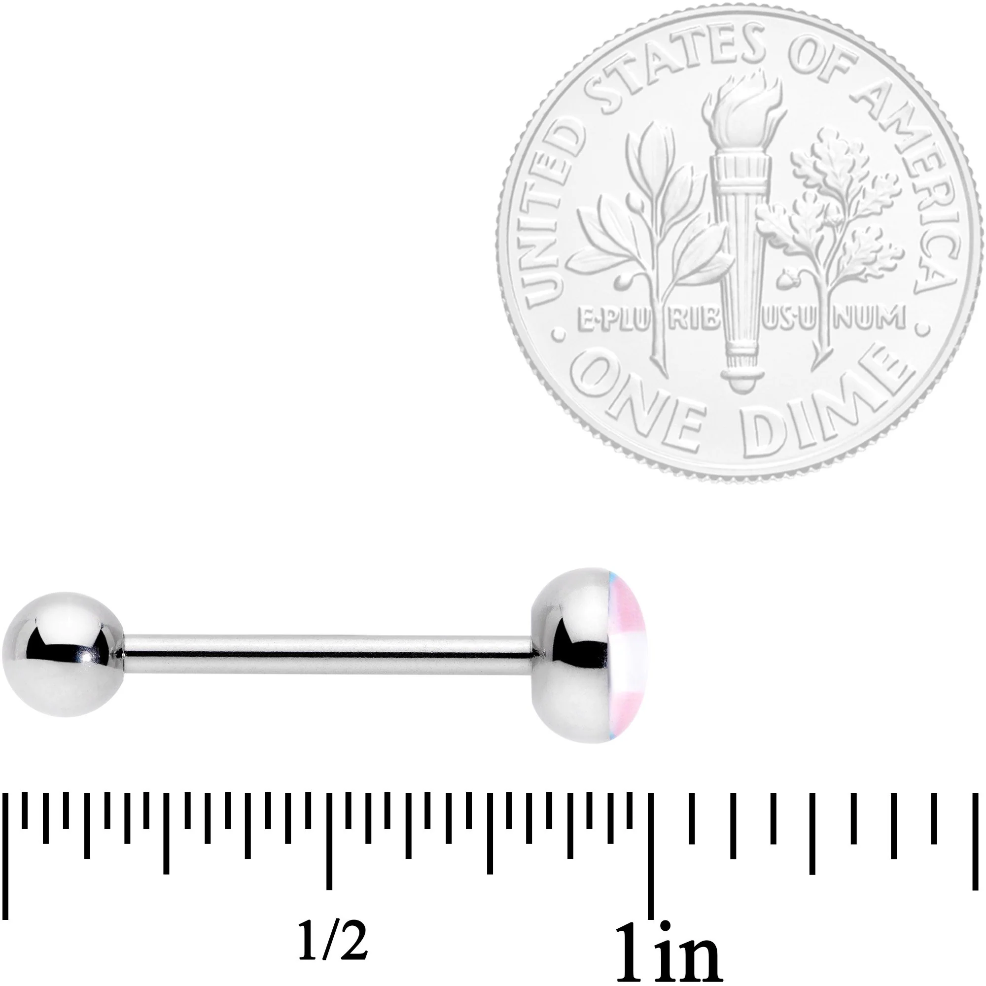 Pink Blue White Transgender Pride Flag Barbell Tongue Ring - Image 4