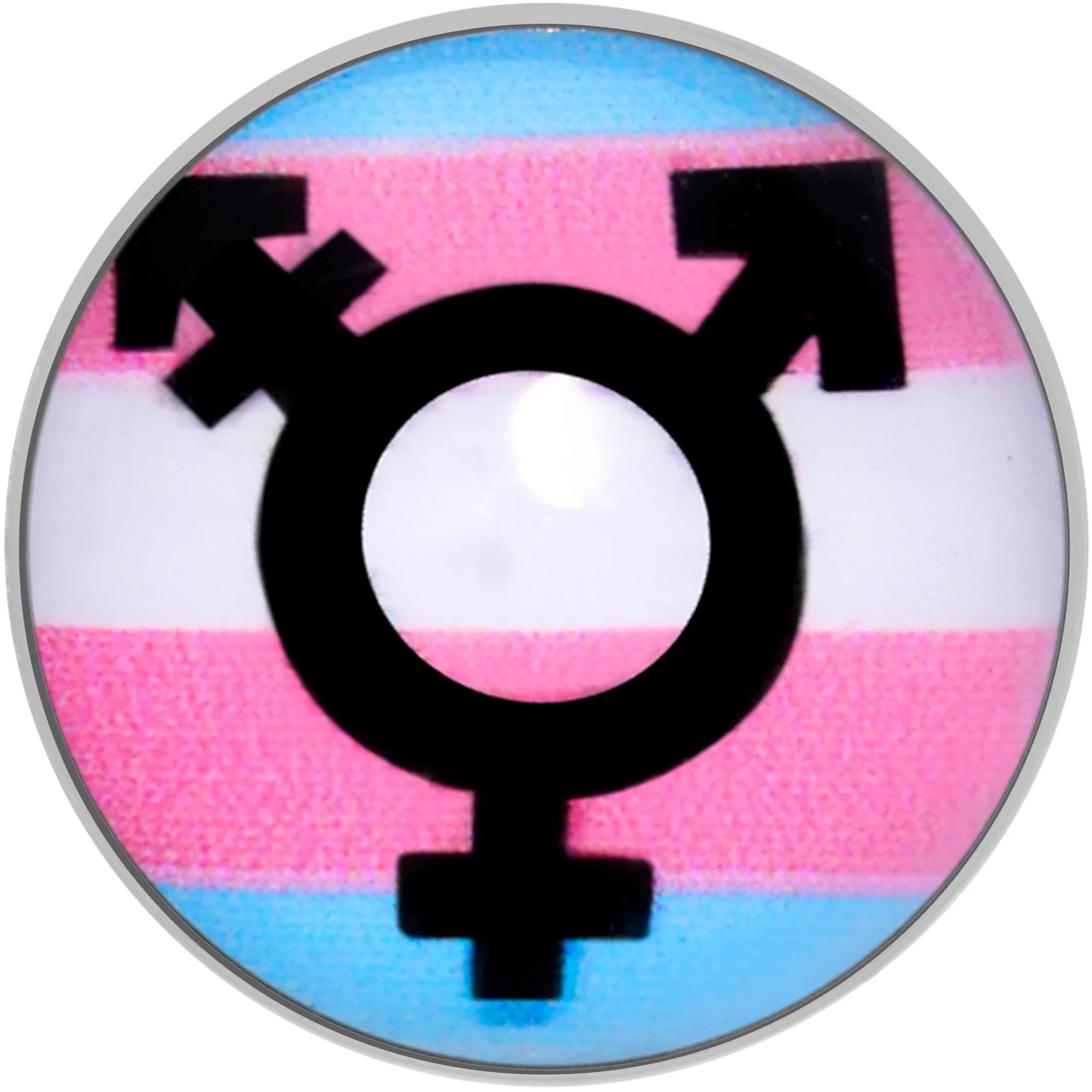 Pink Blue White Transgender Pride Logo Barbell Tongue Ring - Image 2