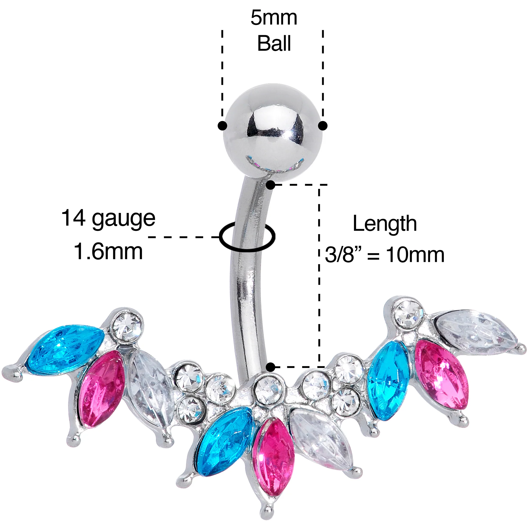 Pink Clear Aqua Gem Comely Clusters Belly Ring - Image 3