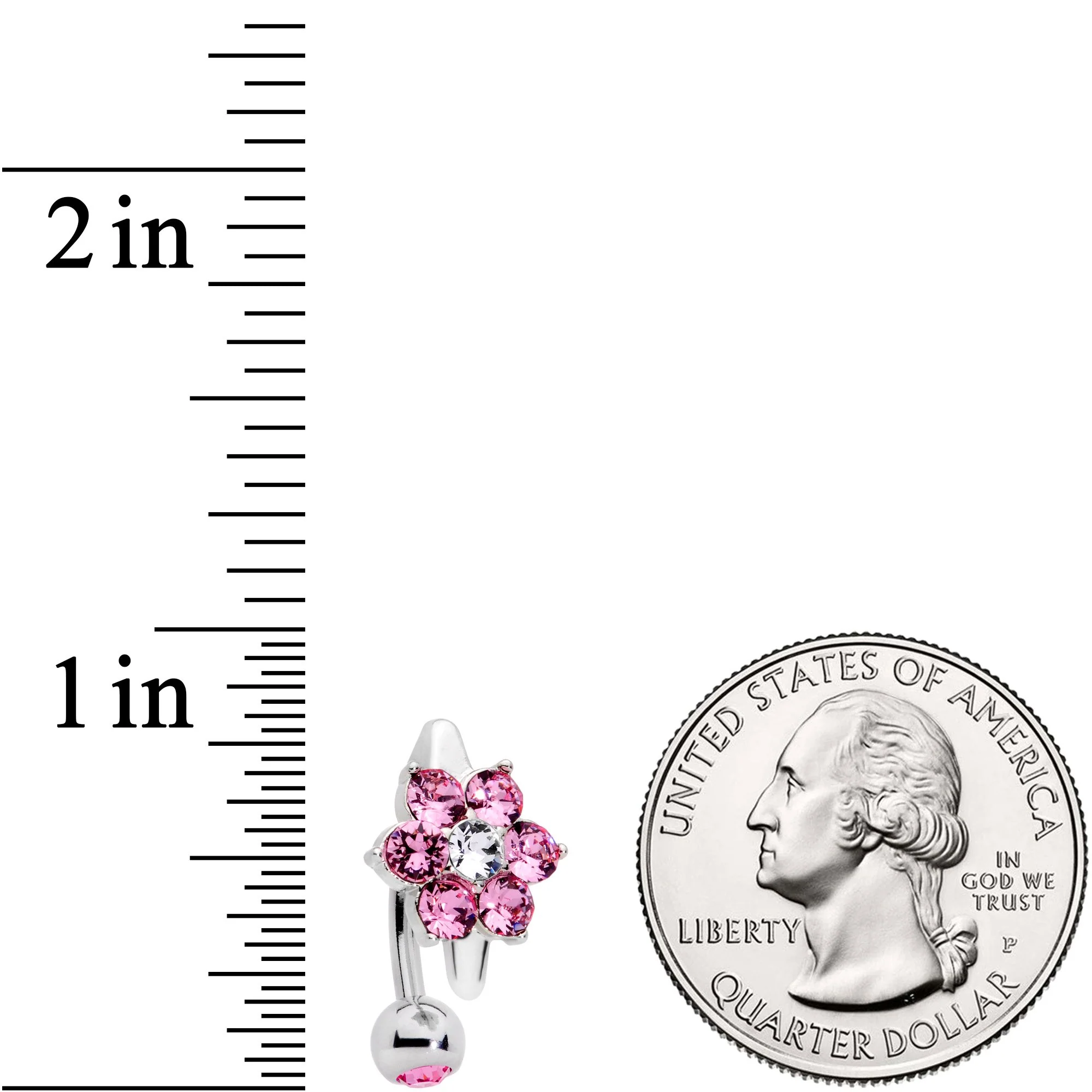 Pink Clear CZ Gem Pretty Posy Flower Top Mount Belly Ring - Image 4
