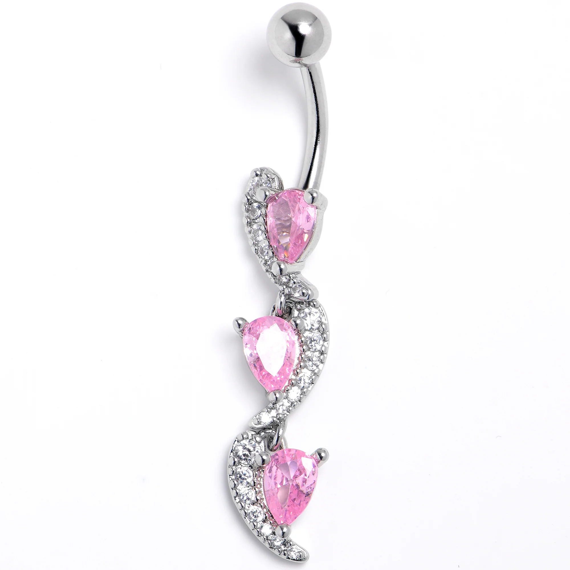 Pink Clear CZ Gem Super Style Swirl Dangle Belly Ring