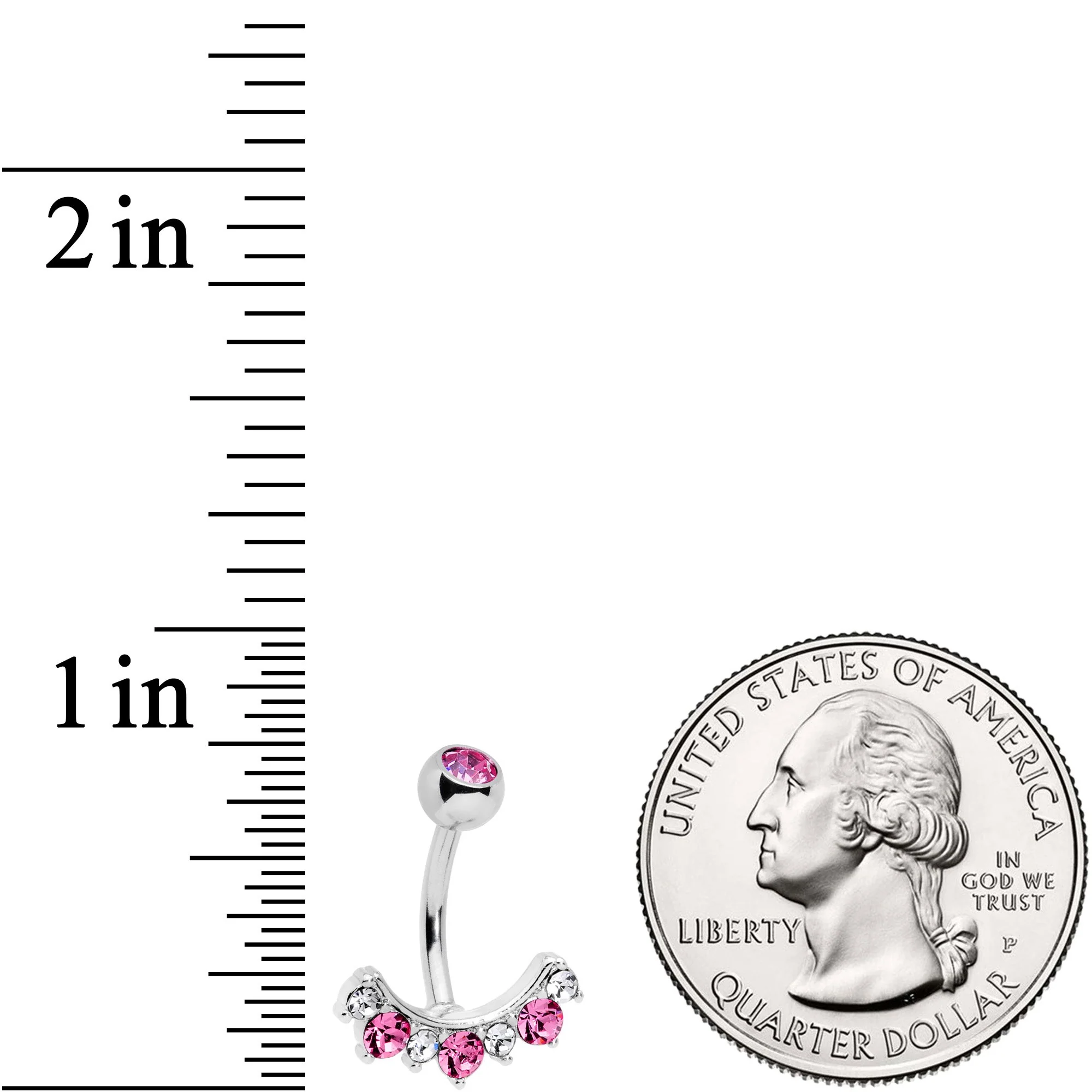 Pink Clear CZ Gem Wave Of Glamour Belly Ring - Image 3