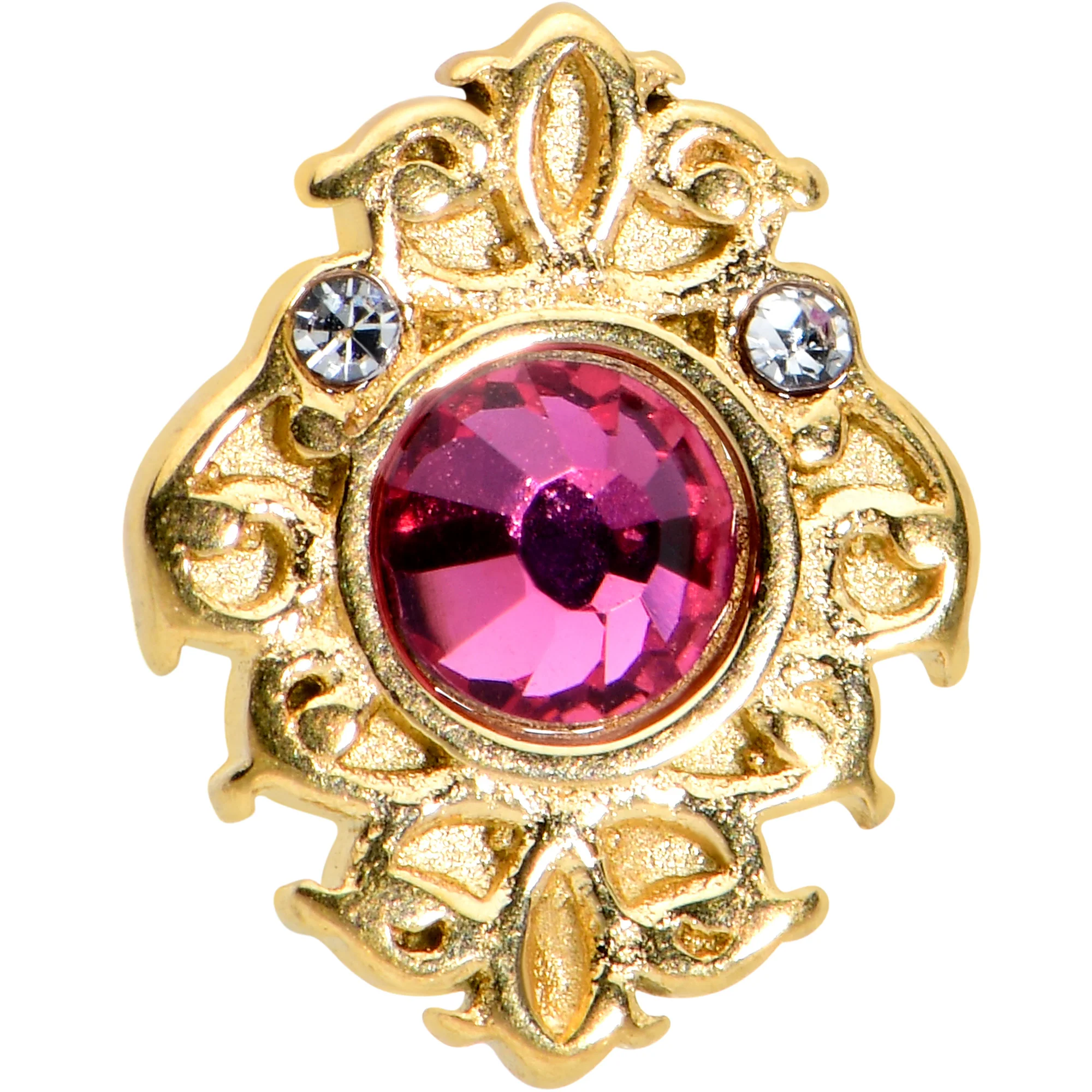 Pink Clear Gem Gold Tone Lace Love Barbell Tongue Ring - Image 2