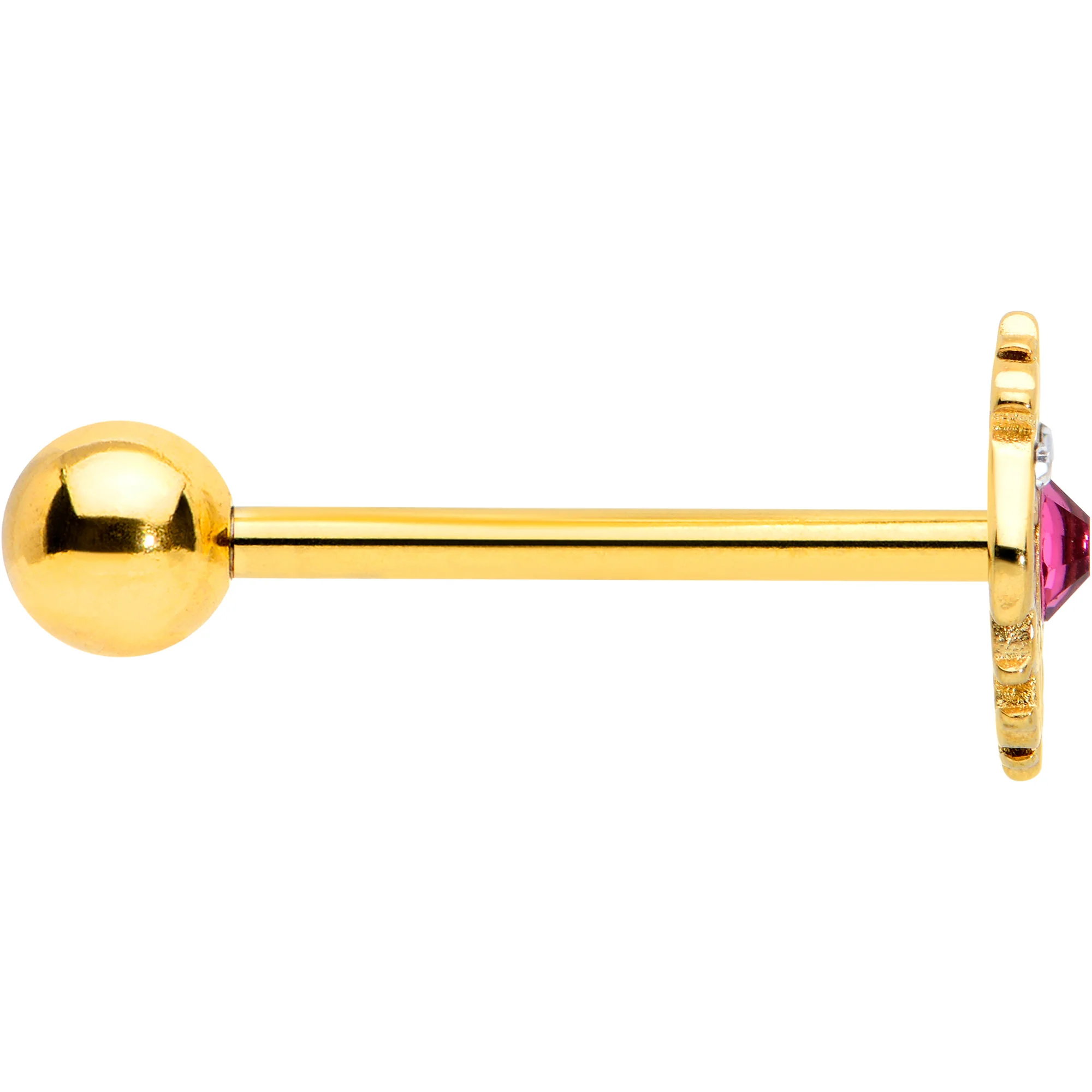 Pink Clear Gem Gold Tone Lace Love Barbell Tongue Ring - Image 3