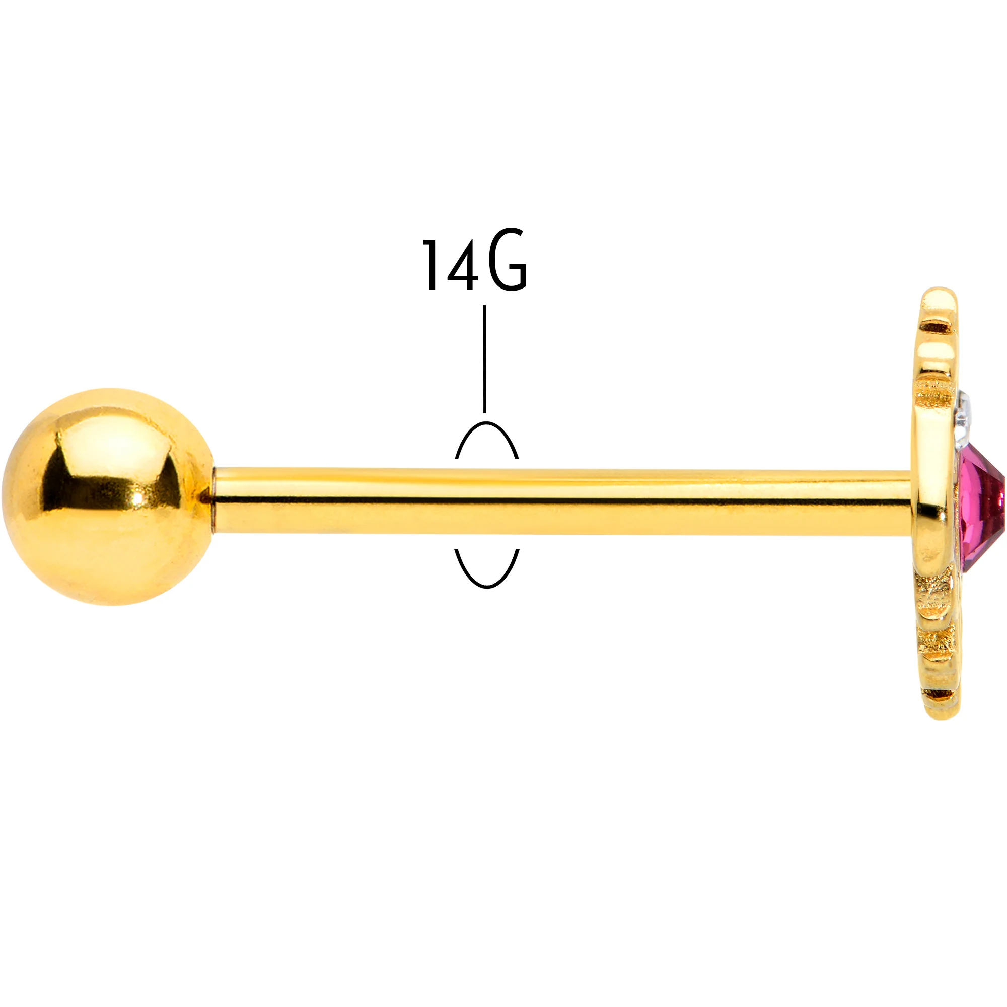 Pink Clear Gem Gold Tone Lace Love Barbell Tongue Ring - Image 5