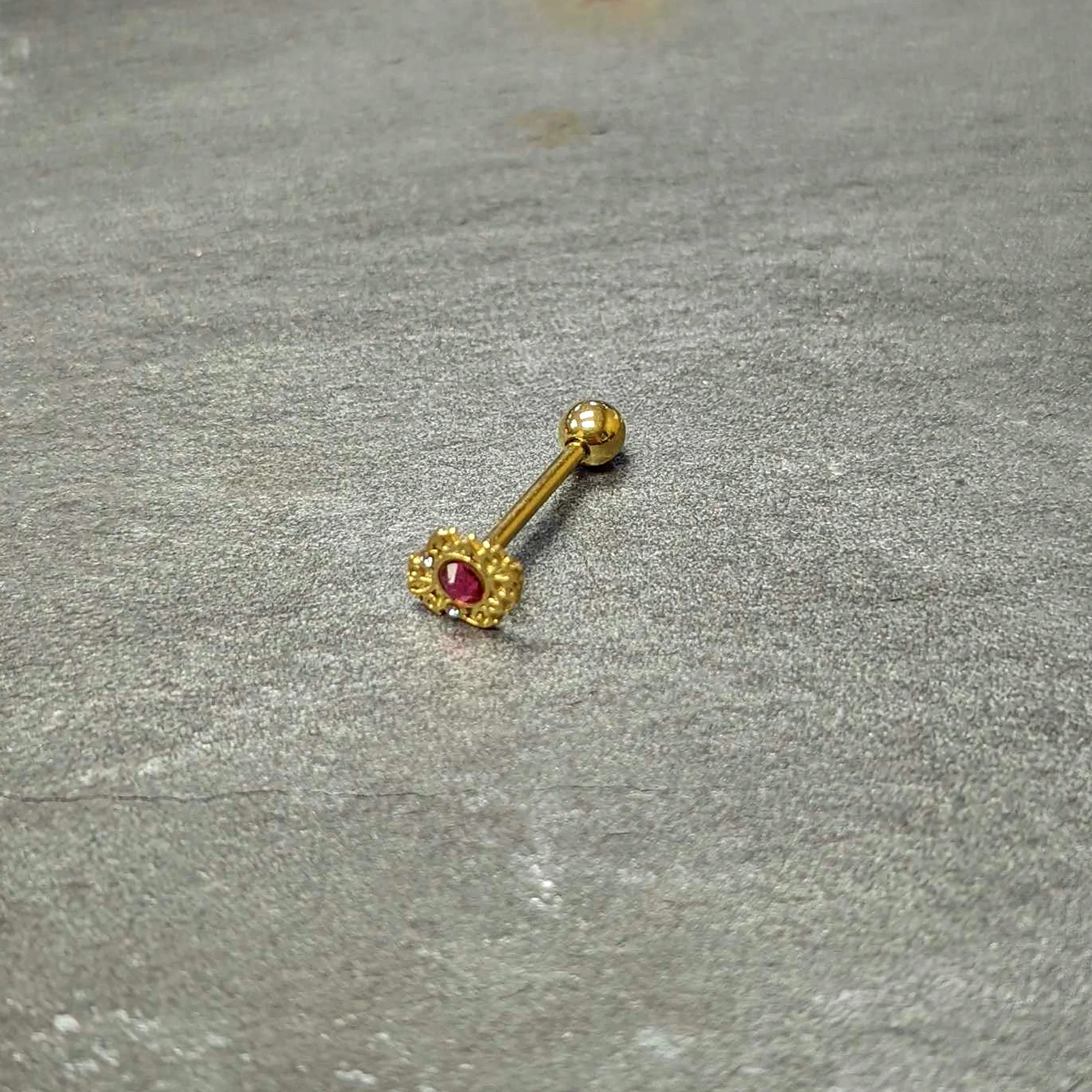 Pink Clear Gem Gold Tone Lace Love Barbell Tongue Ring - Image 7