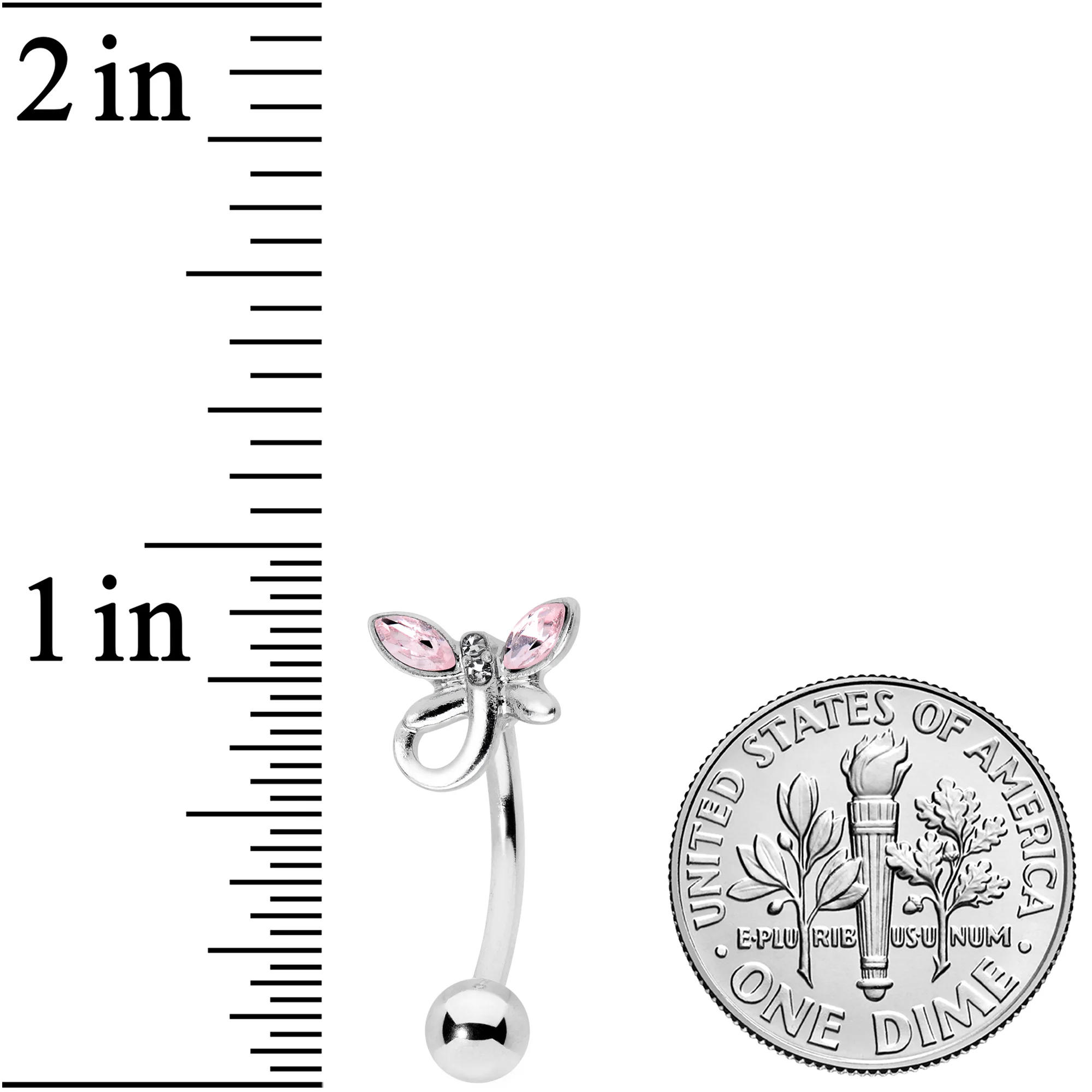 Pink Clear Gem Loop Butterfly Top Mount Belly Ring - Image 2