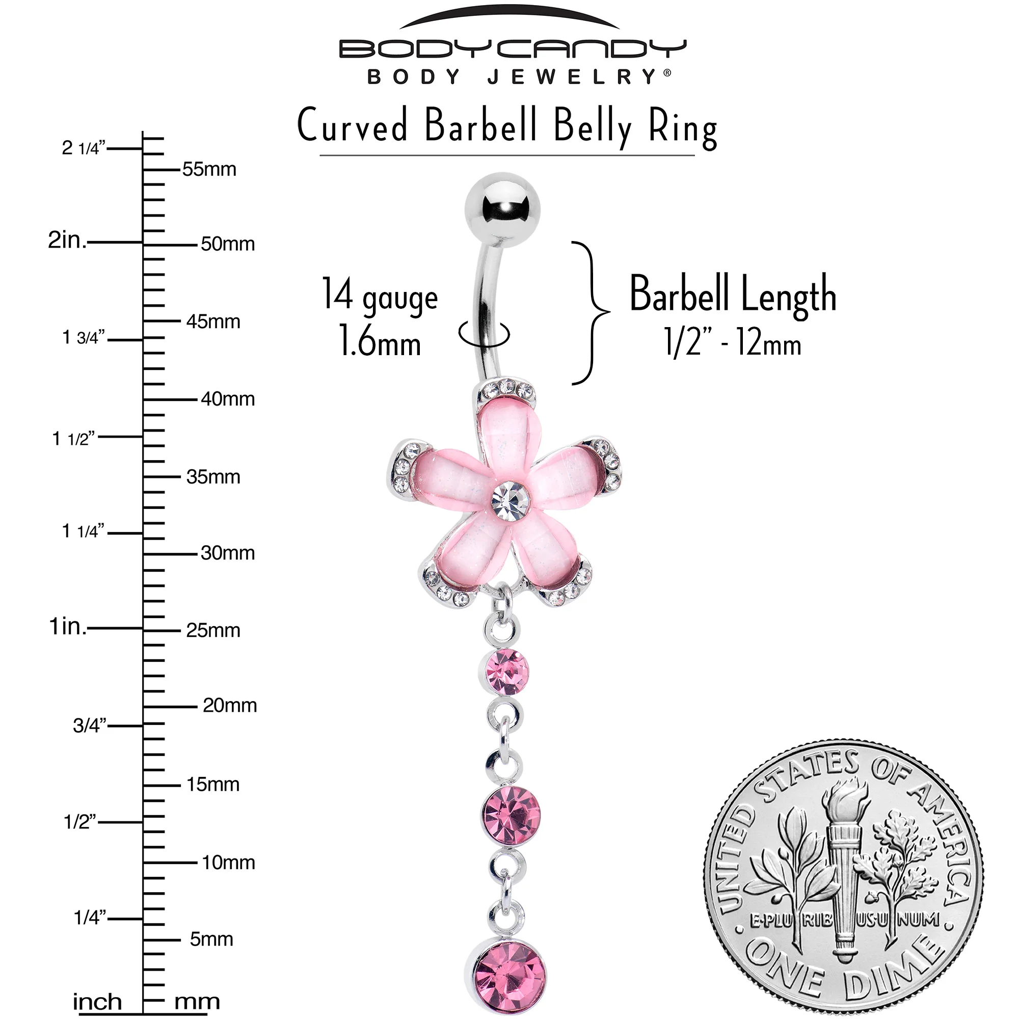 Pink Clear Gem Retro Flower Glamour Dangle Belly Ring - Image 6