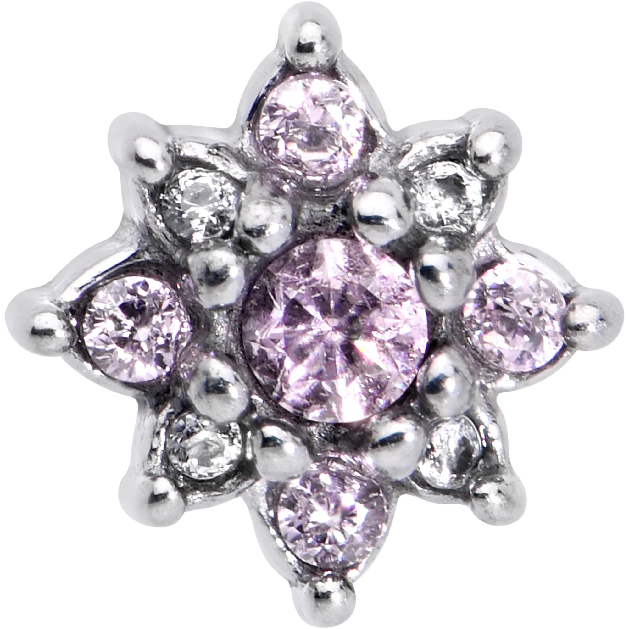 Pink Clear Gem Stylish Snowflake Barbell Tongue Ring - Image 2