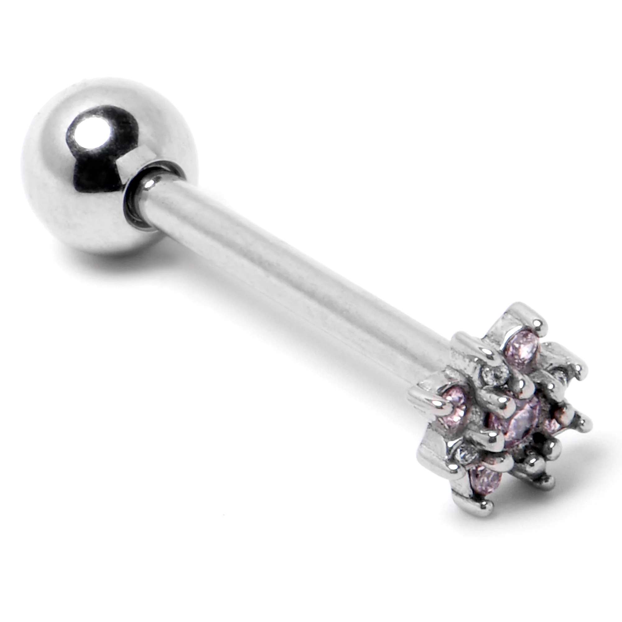 Pink Clear Gem Stylish Snowflake Barbell Tongue Ring - Image 5