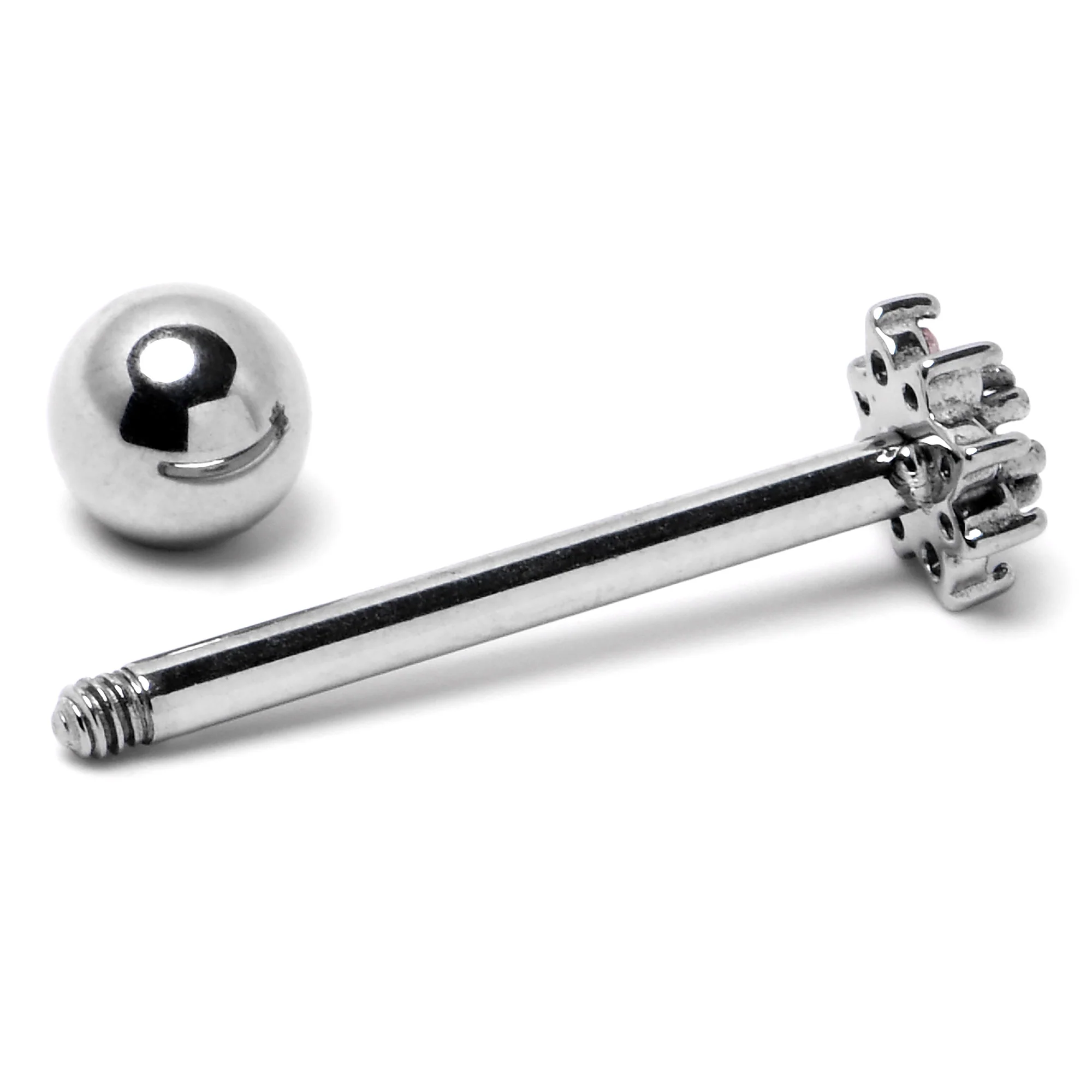 Pink Clear Gem Stylish Snowflake Barbell Tongue Ring - Image 6