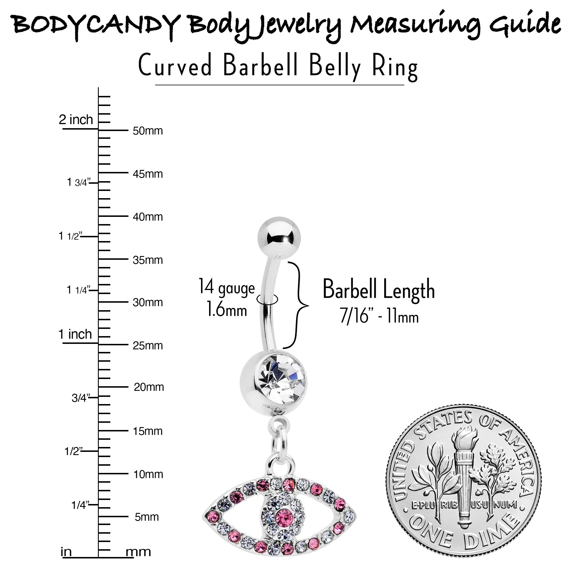 Pink Clear Gem Wide Eye Dangle Belly Ring - Image 6