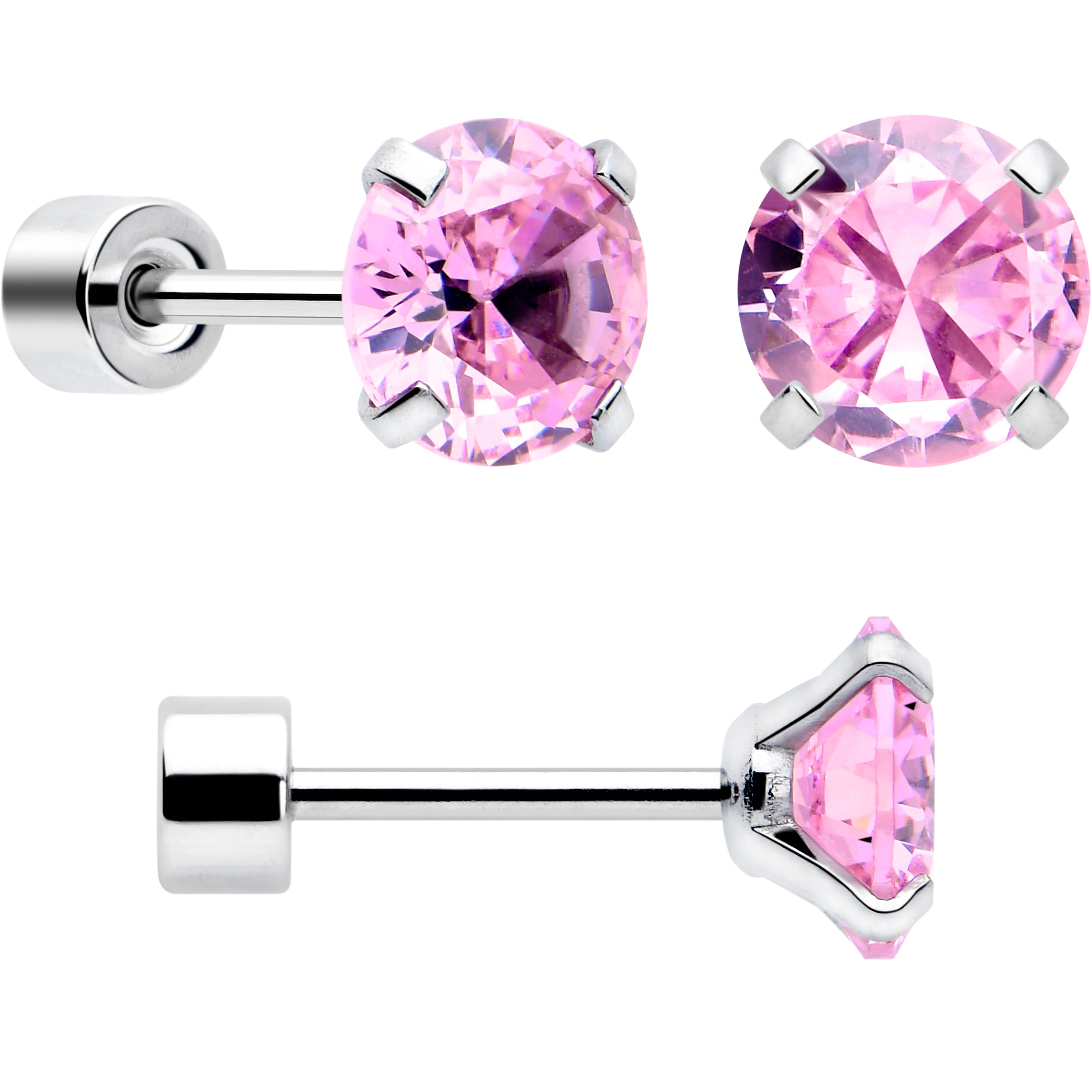 Pink CZ Flat Back Stud Earrings - 3 Pairs - Image 3
