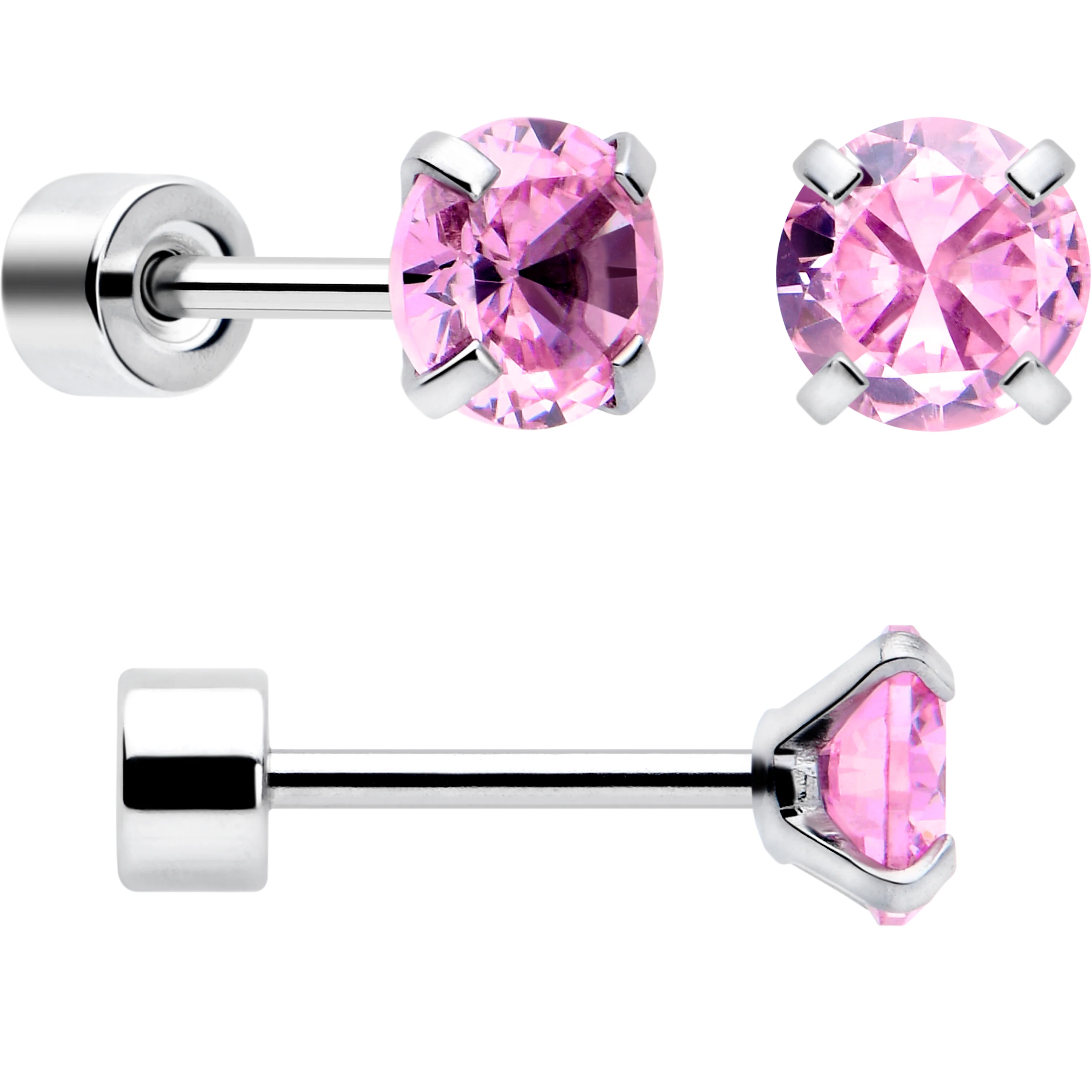 Pink CZ Flat Back Stud Earrings - 3 Pairs - Image 4